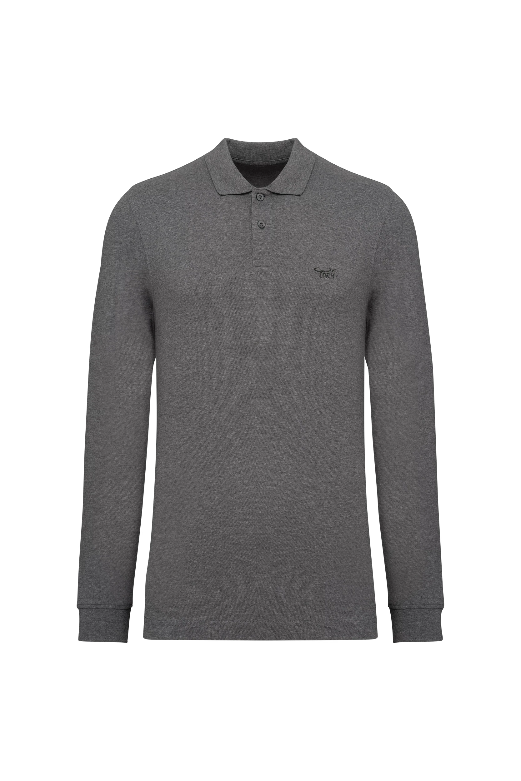 Polo piqué manches longues Bio 180g gris bruyère