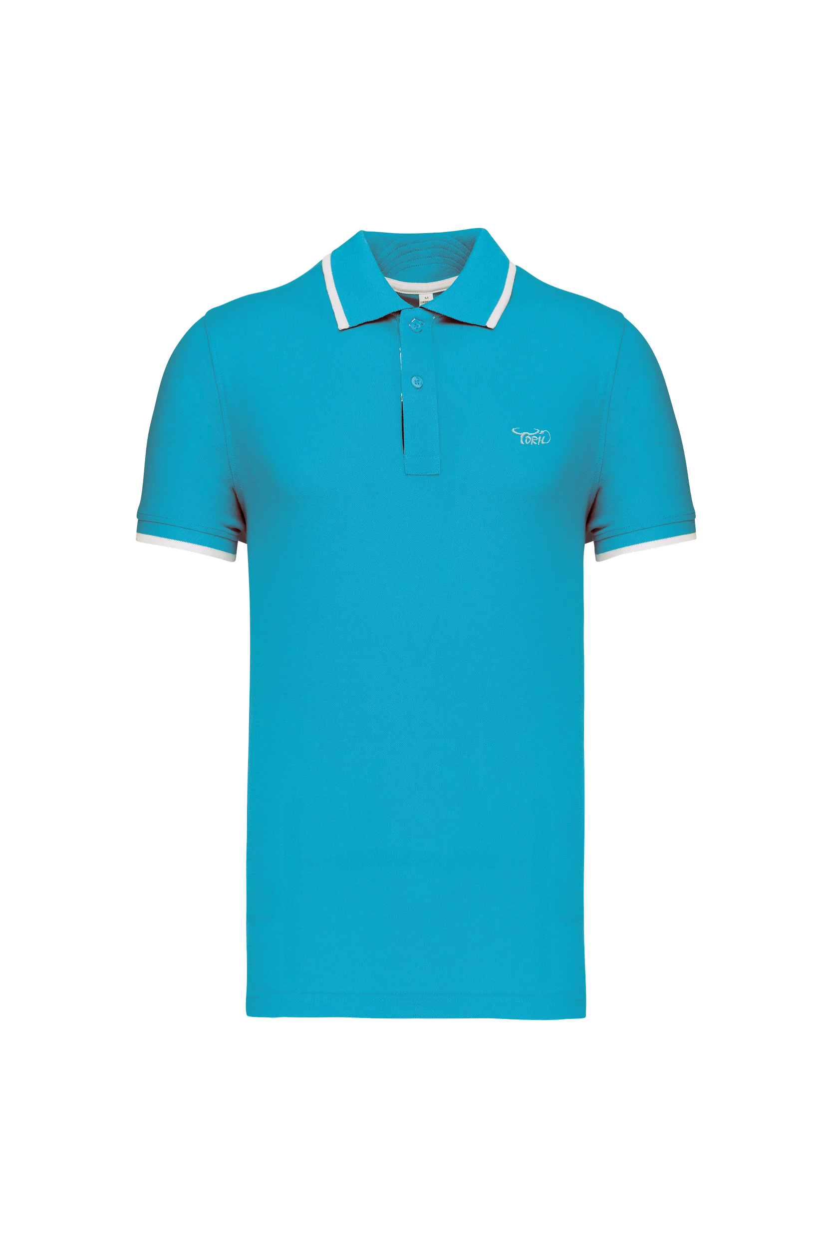 Polo manches courtes turquoise bandes blanches