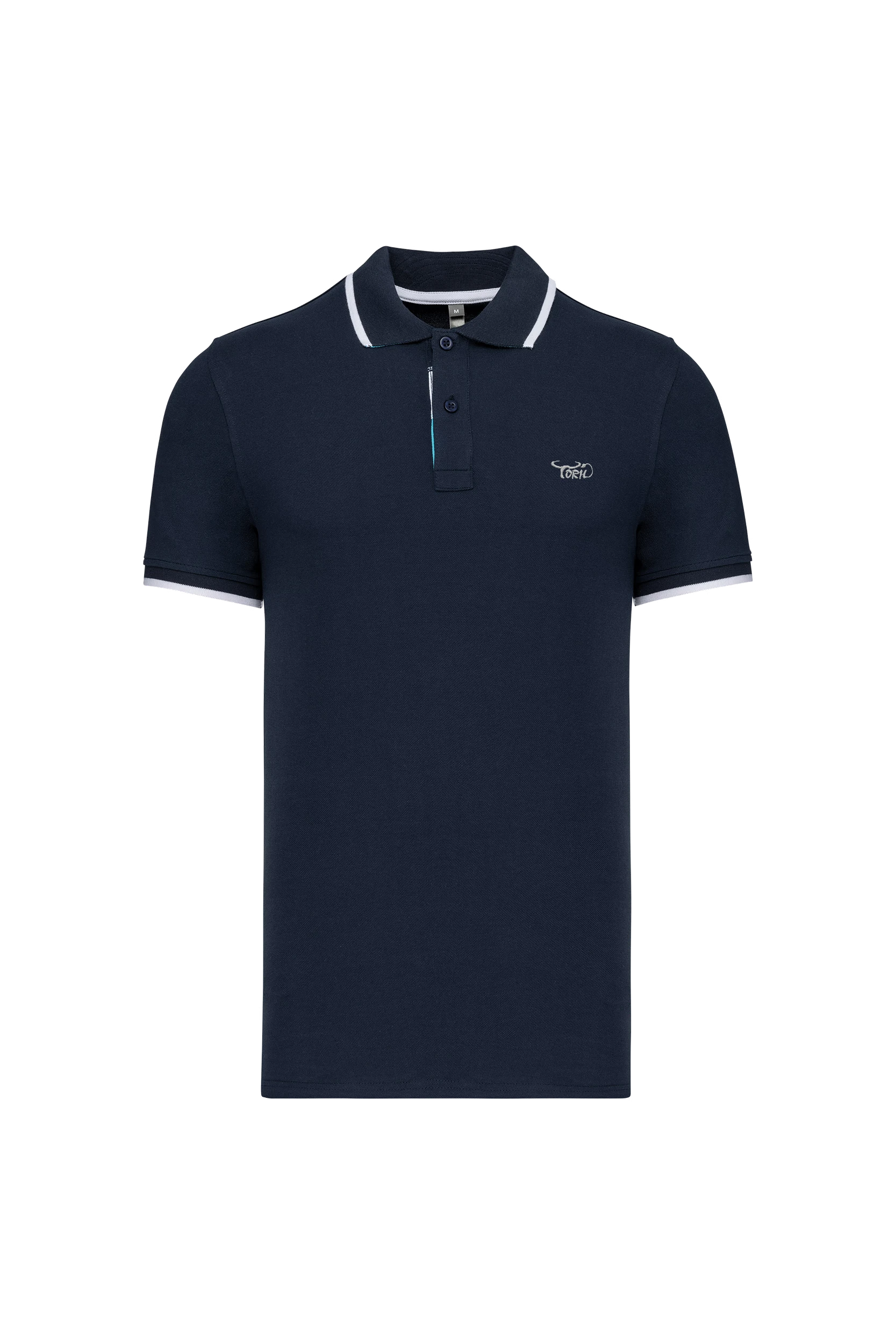 Polo manches courtes marine bandes blanches