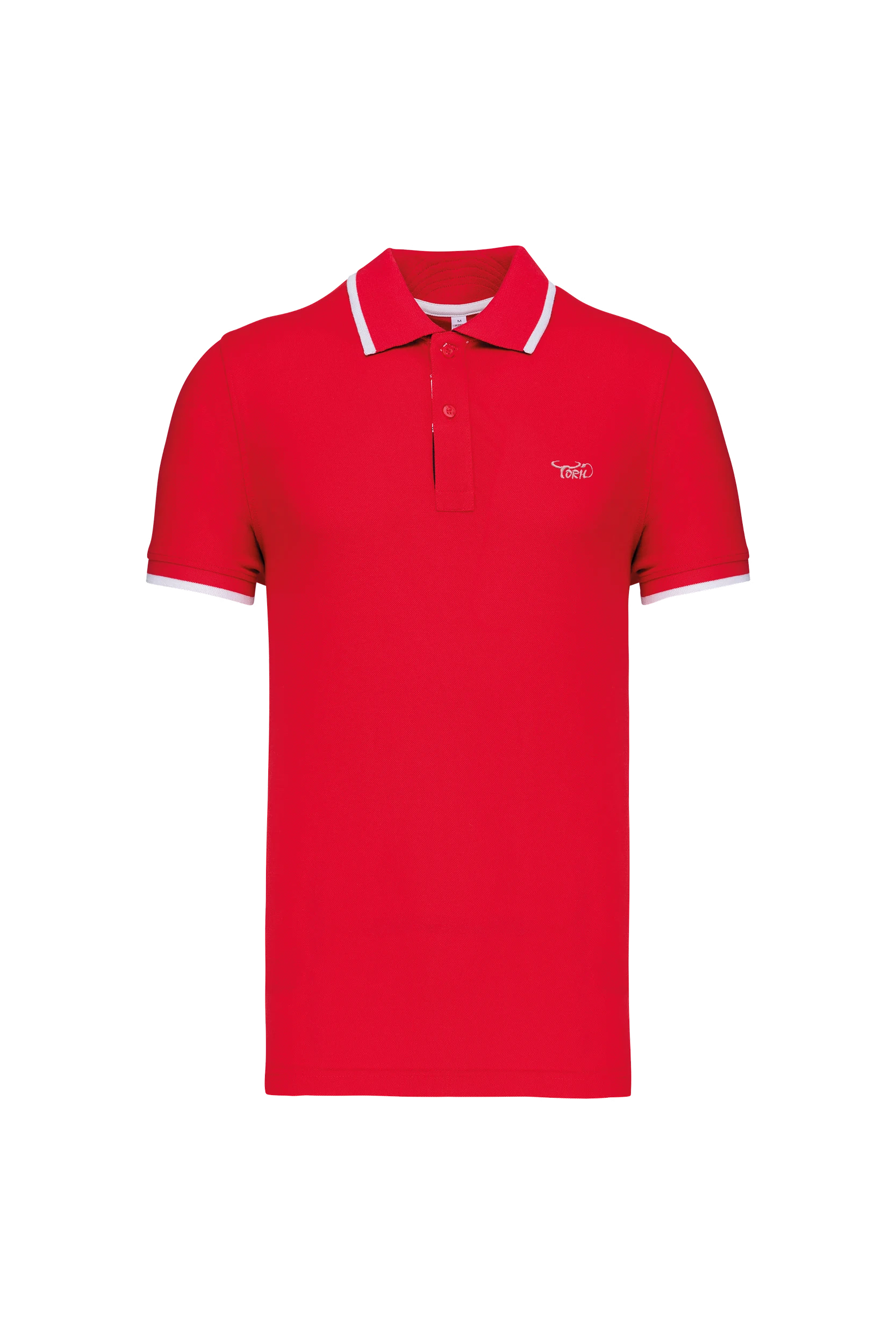 Polo manches courtes rouge bandes blanches