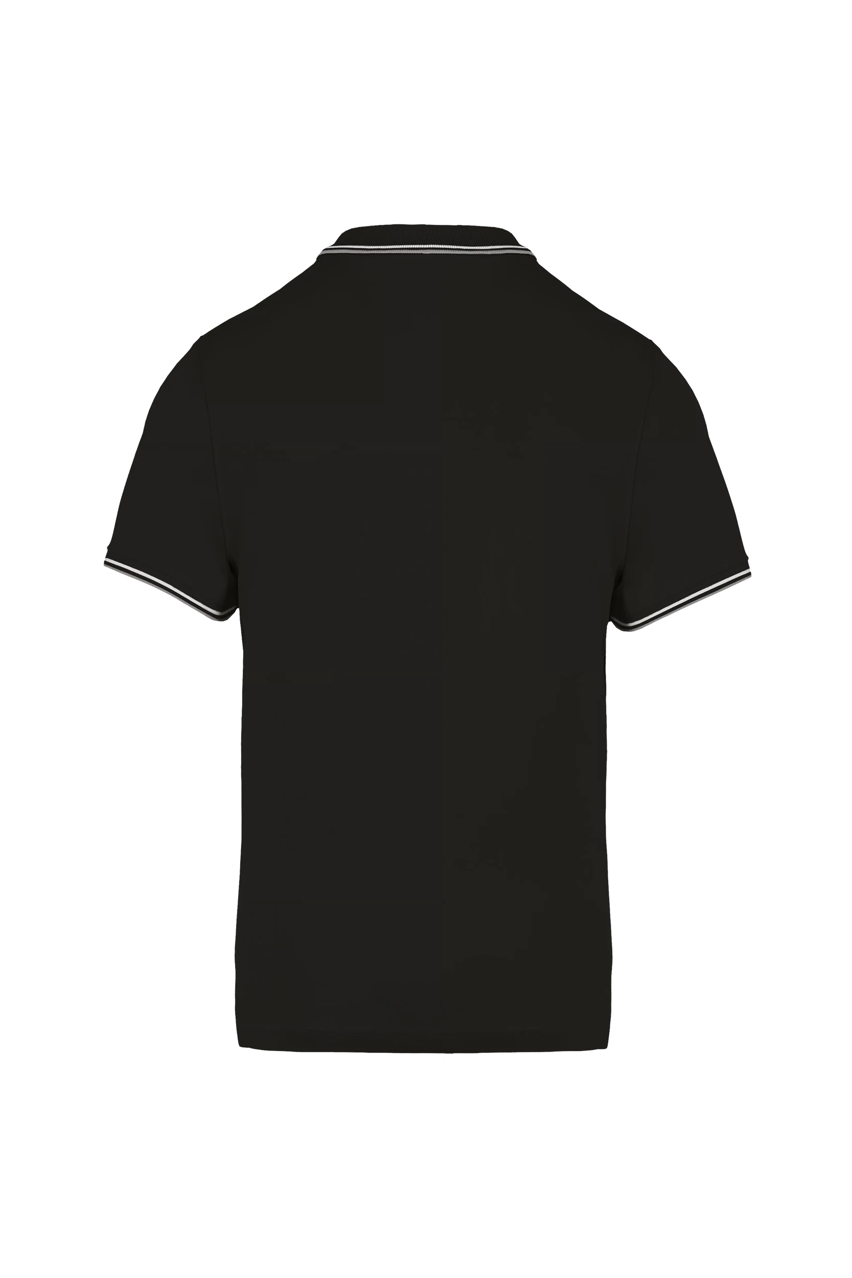 Polo maille piquée manches courtes noir bandes blanches et grises