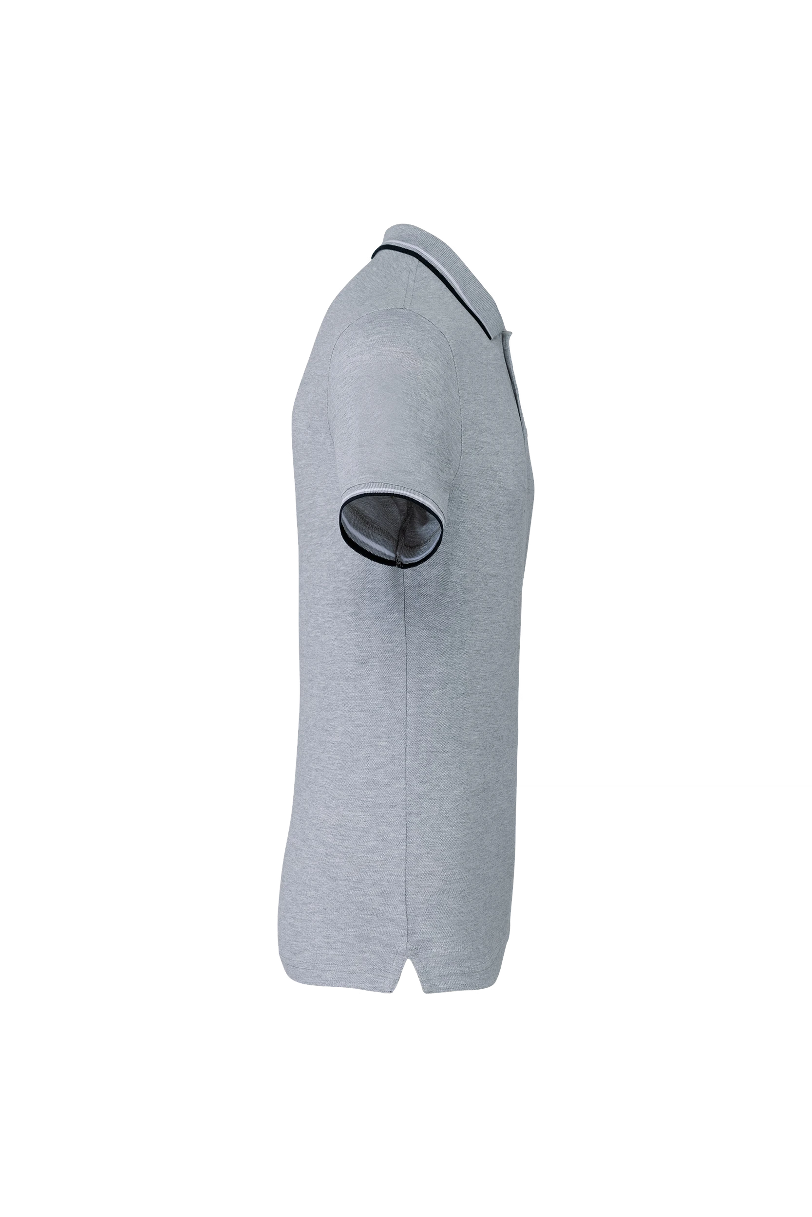 Polo maille piquée manches courtes gris bandes blanches et marine