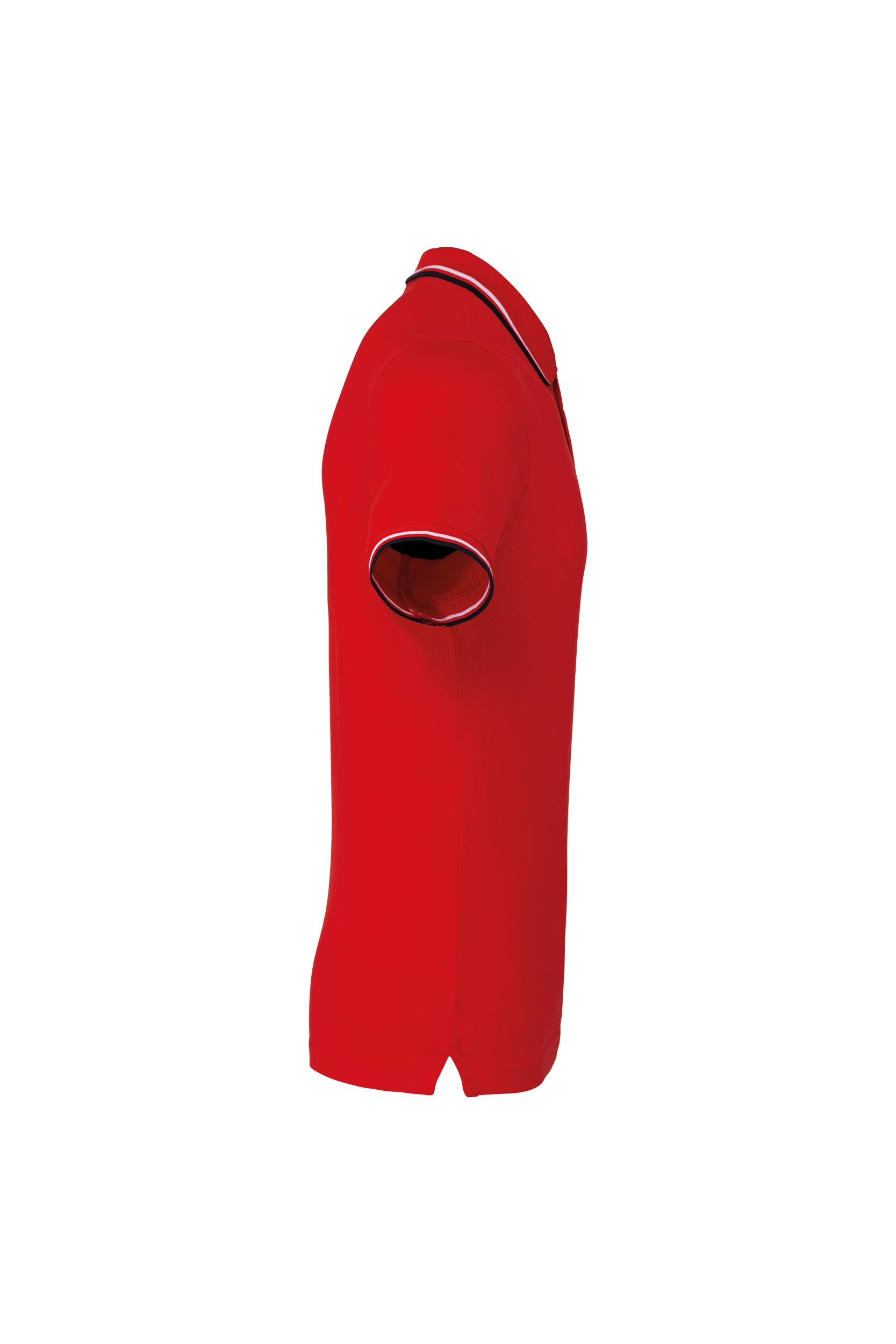 Polo maille piquée manches courtes rouge bandes blanches et marine