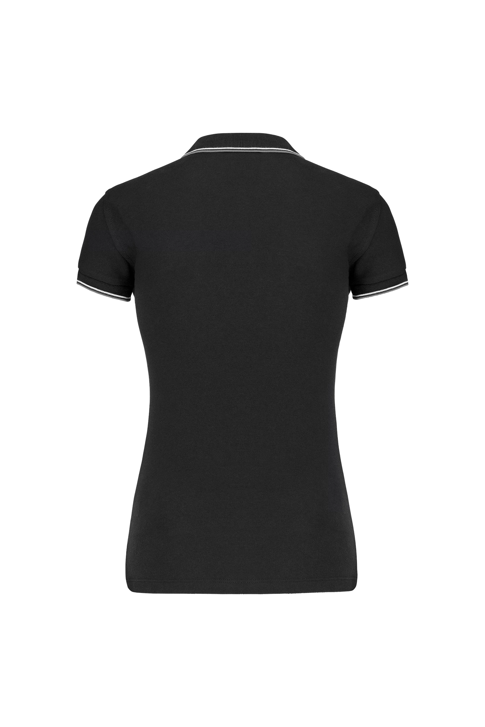 Polo manches courtes noir à bandes blanches et grises