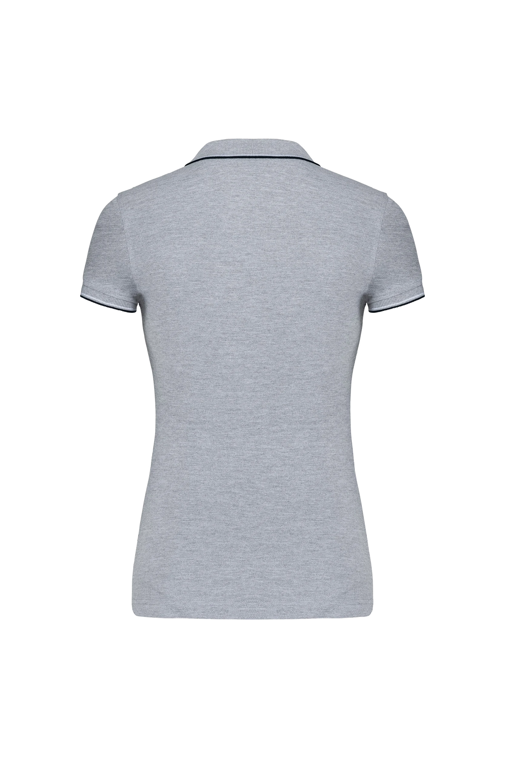 Polo manches courtes gris à bandes blanches et marine