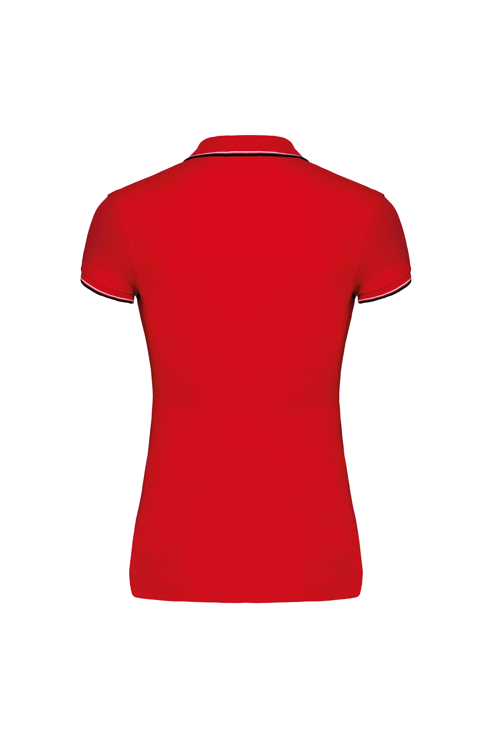 Polo manches courtes rouge à bandes blanches et marine