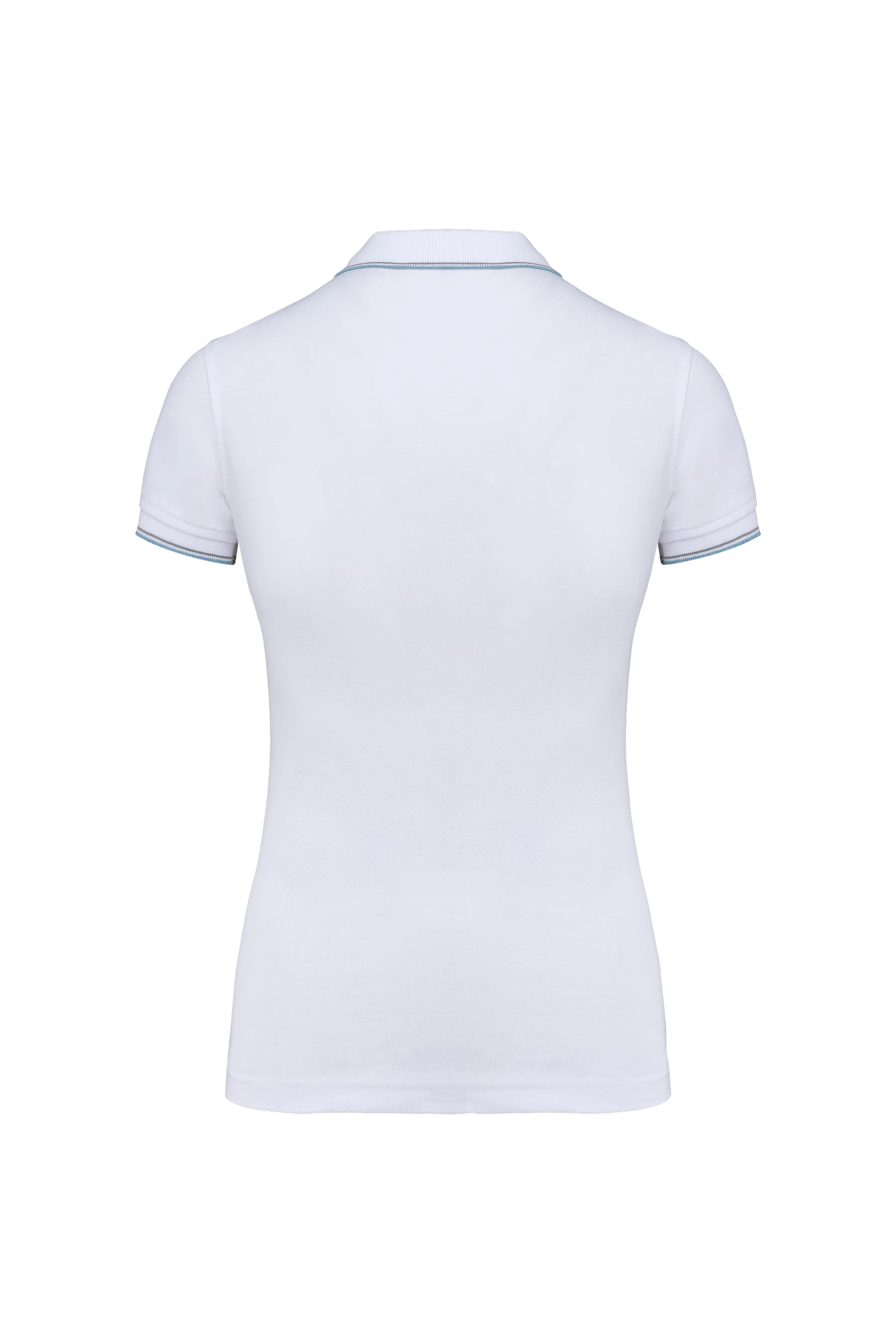 Polo manches courtes blanc à bandes grises et bleu clair