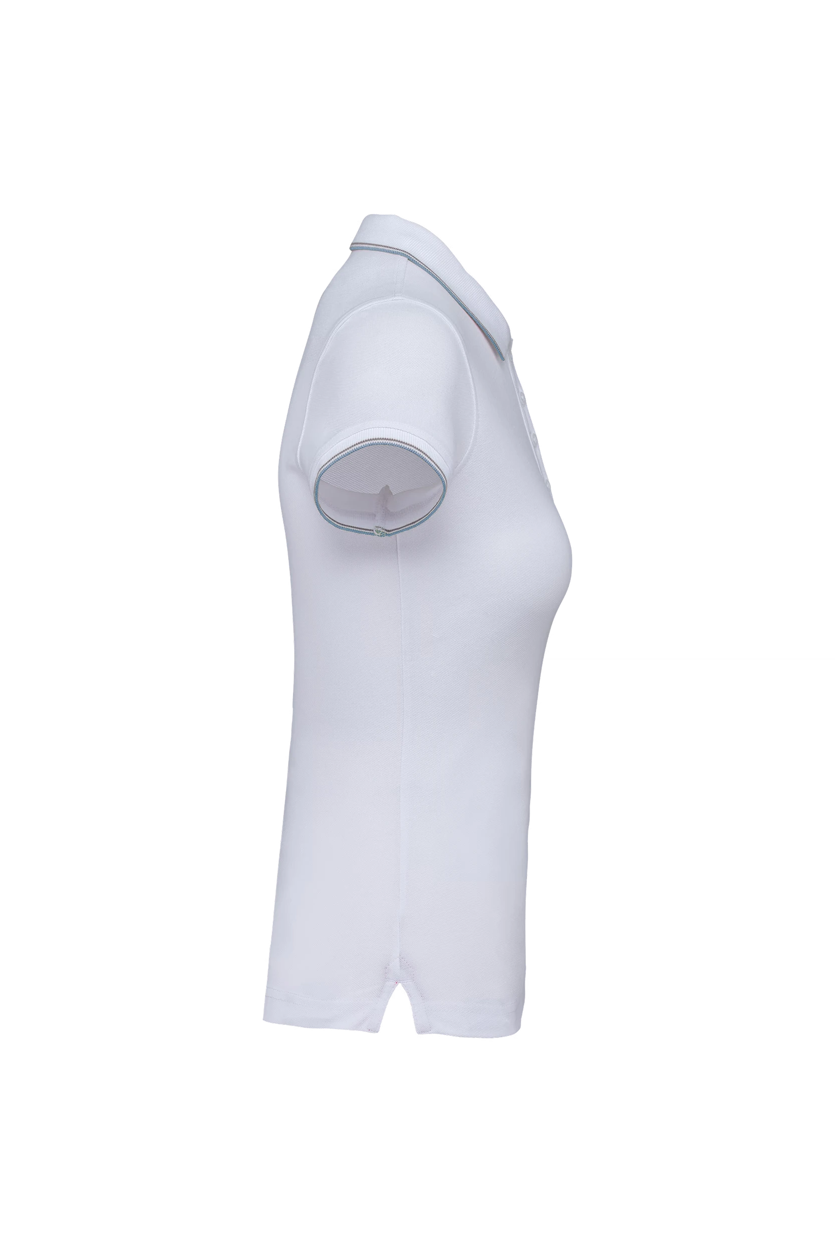 Polo manches courtes blanc à bandes grises et bleu clair