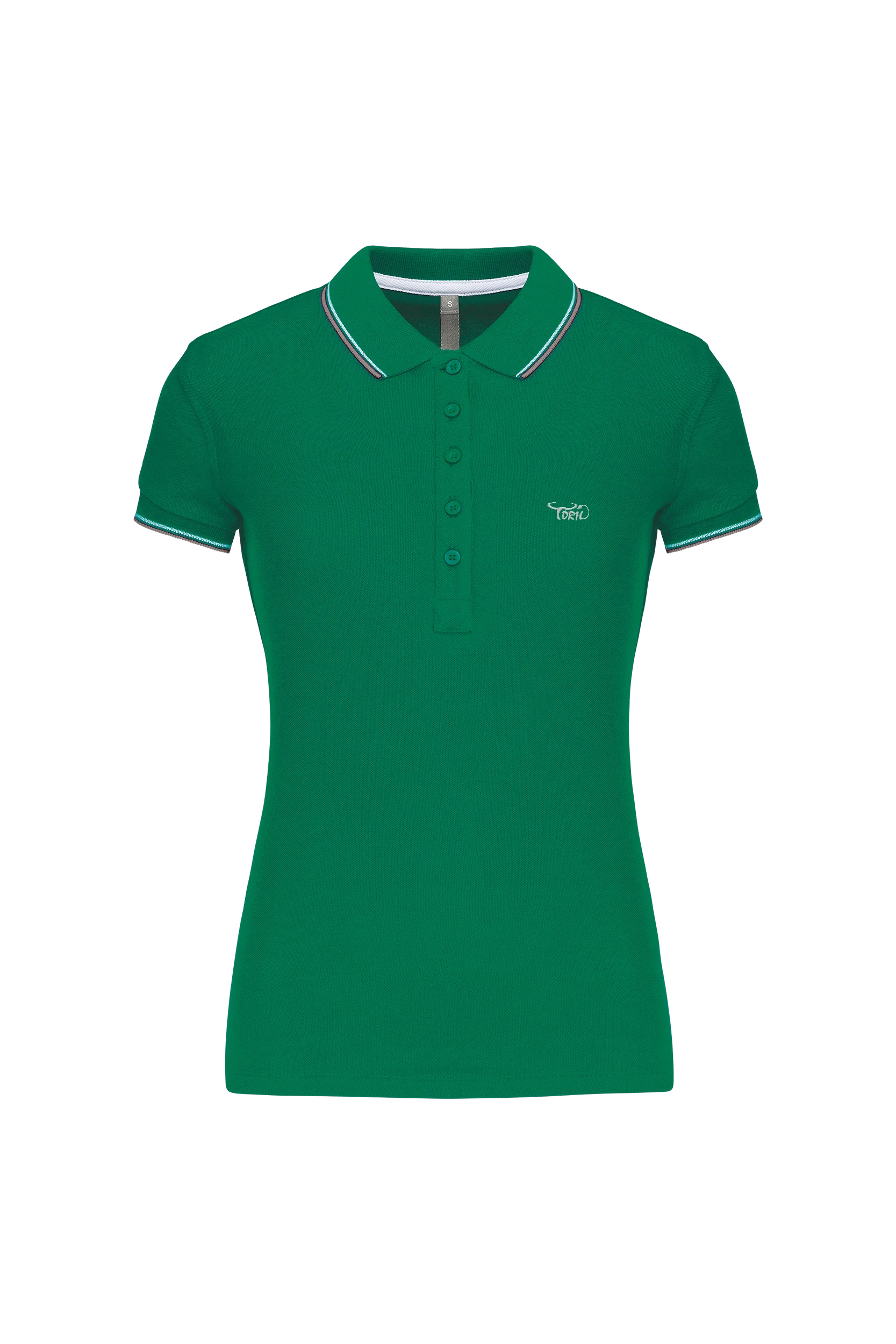 Polo manches courtes vert vif à bandes blanches et grises