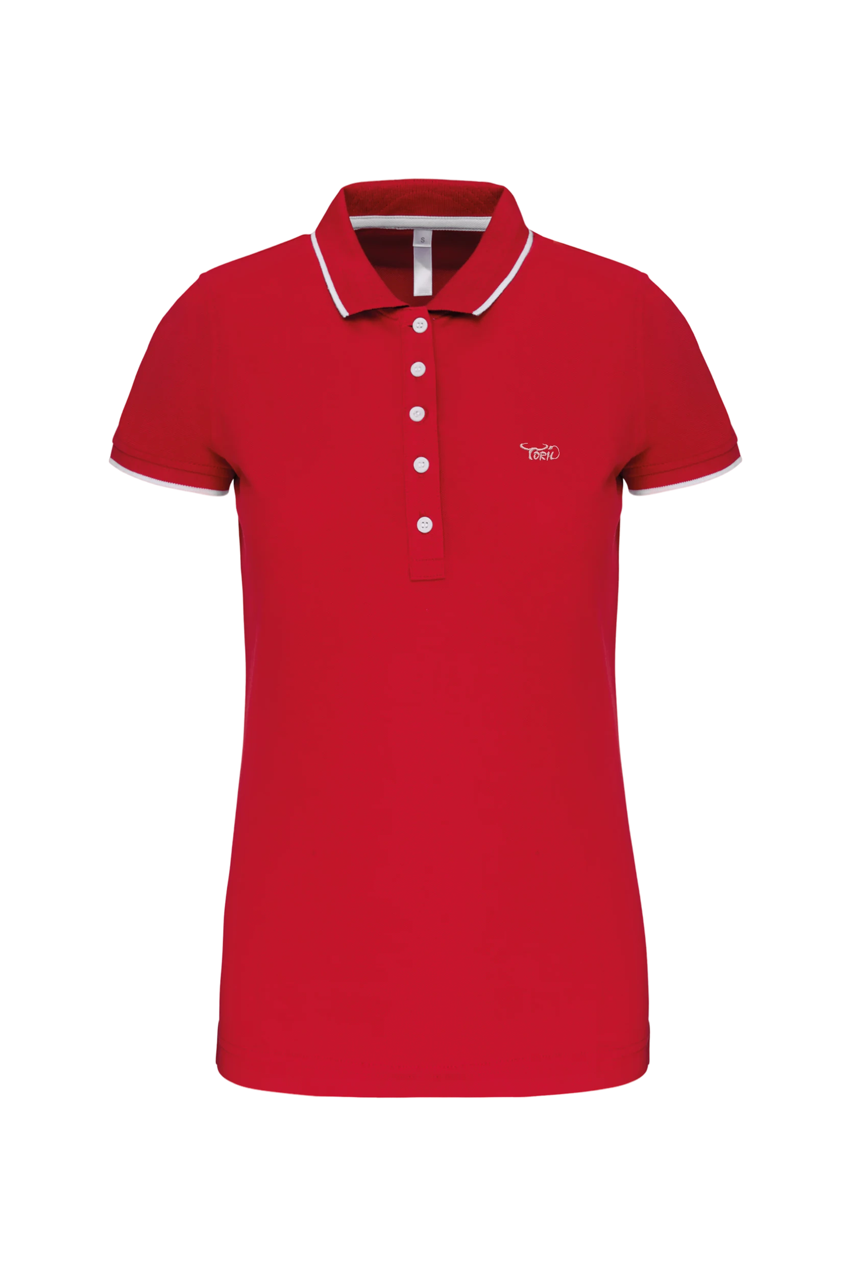 Polo maille piquée manches courtes rouge à bandes blanches