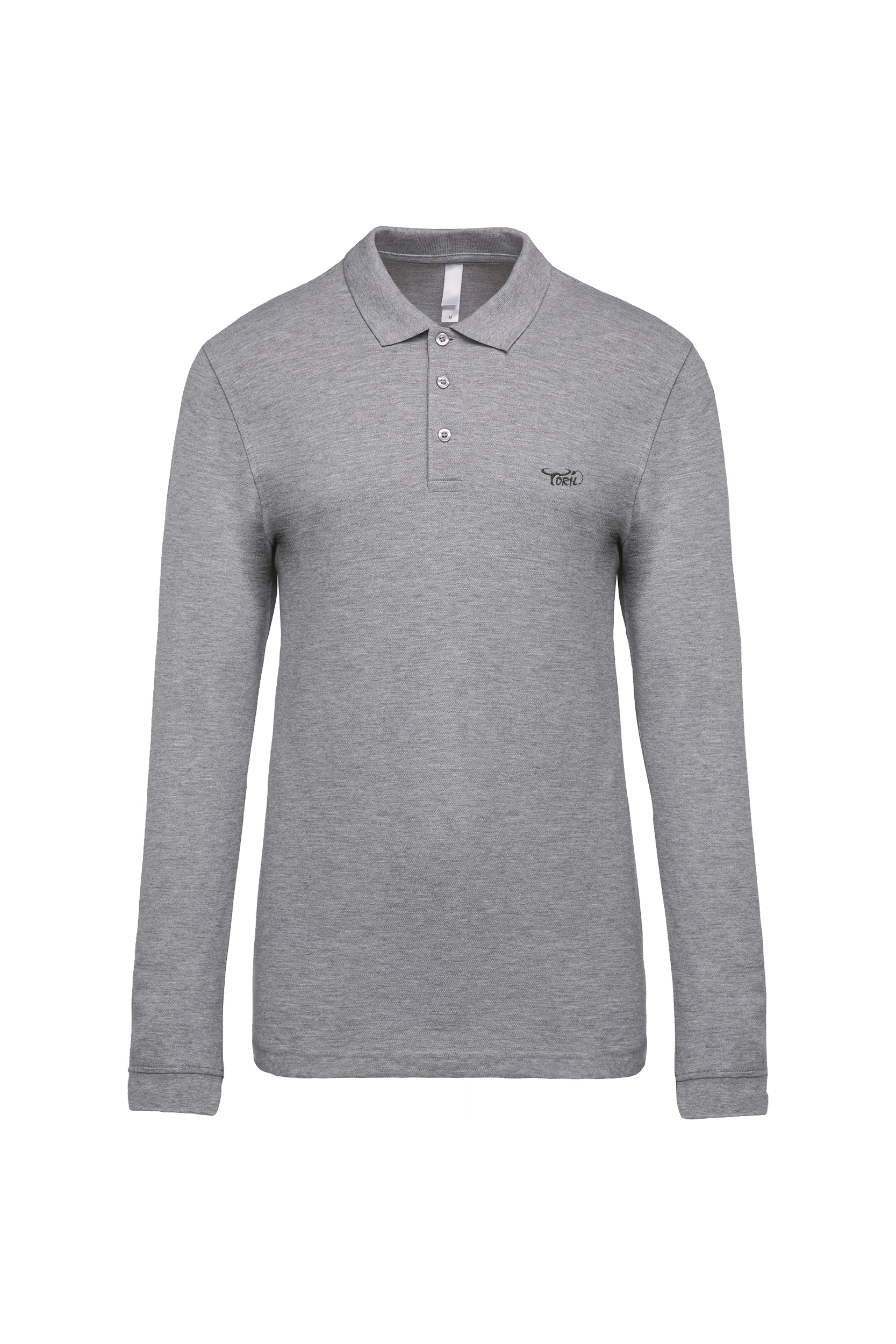Polo piqué manches longues gris