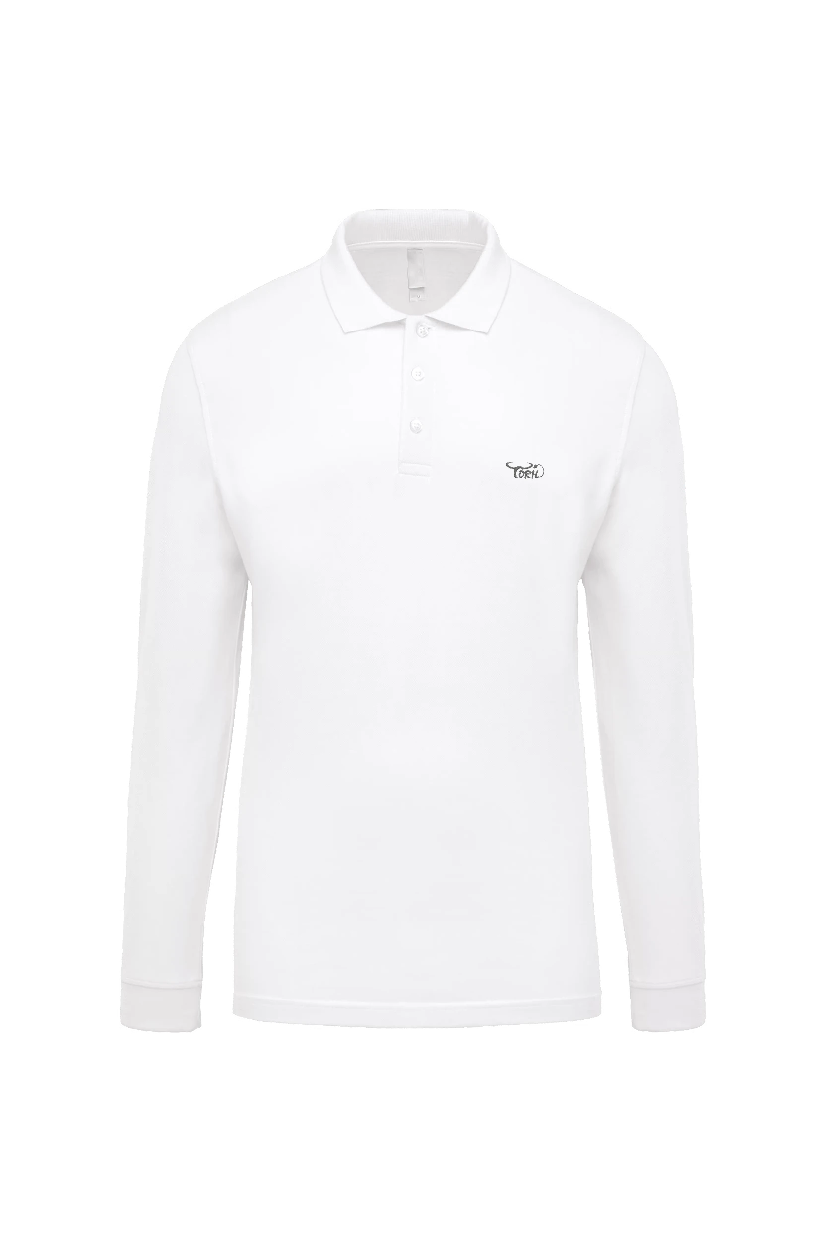Polo piqué manches longues blanc