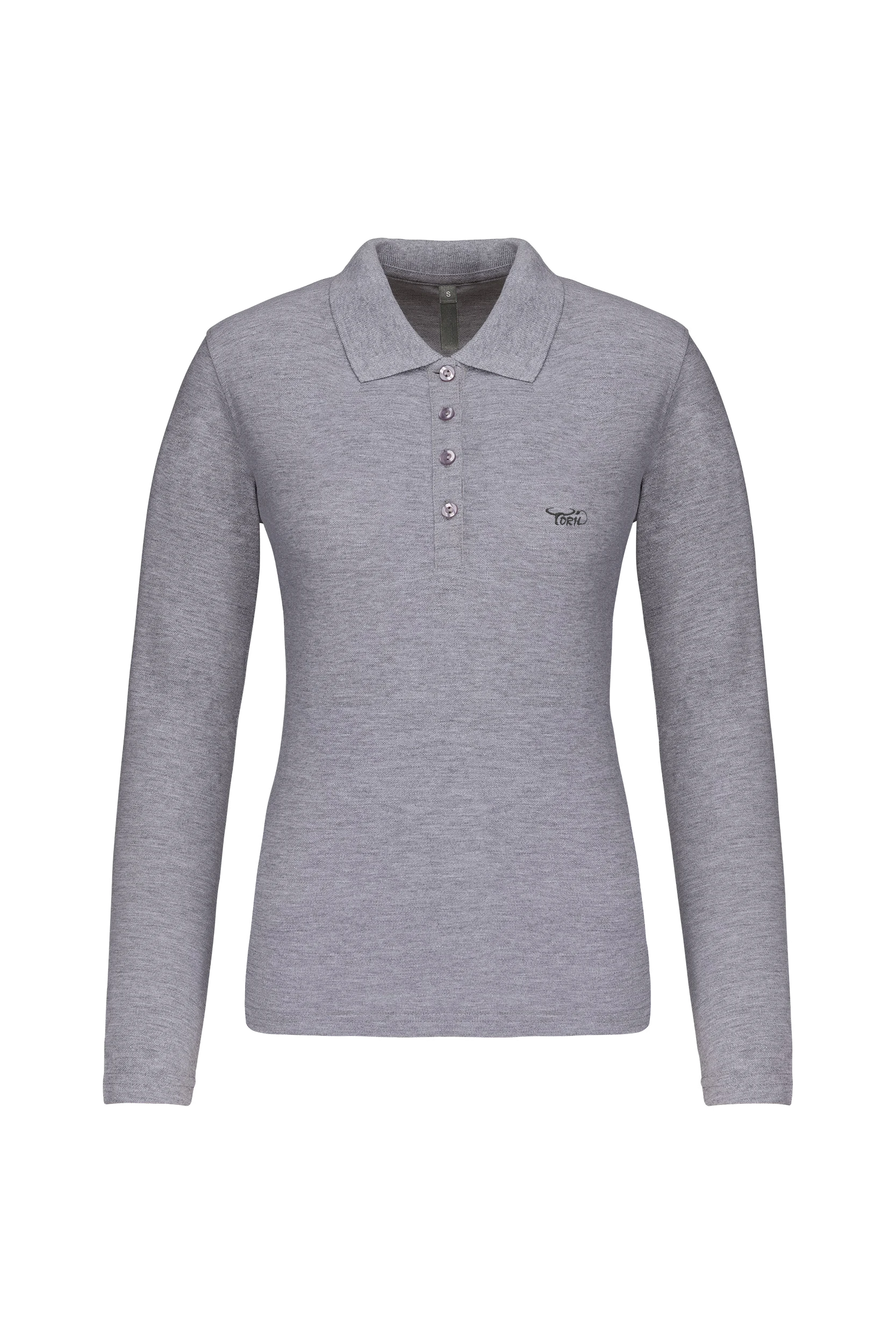 Polo piqué manches longues gris