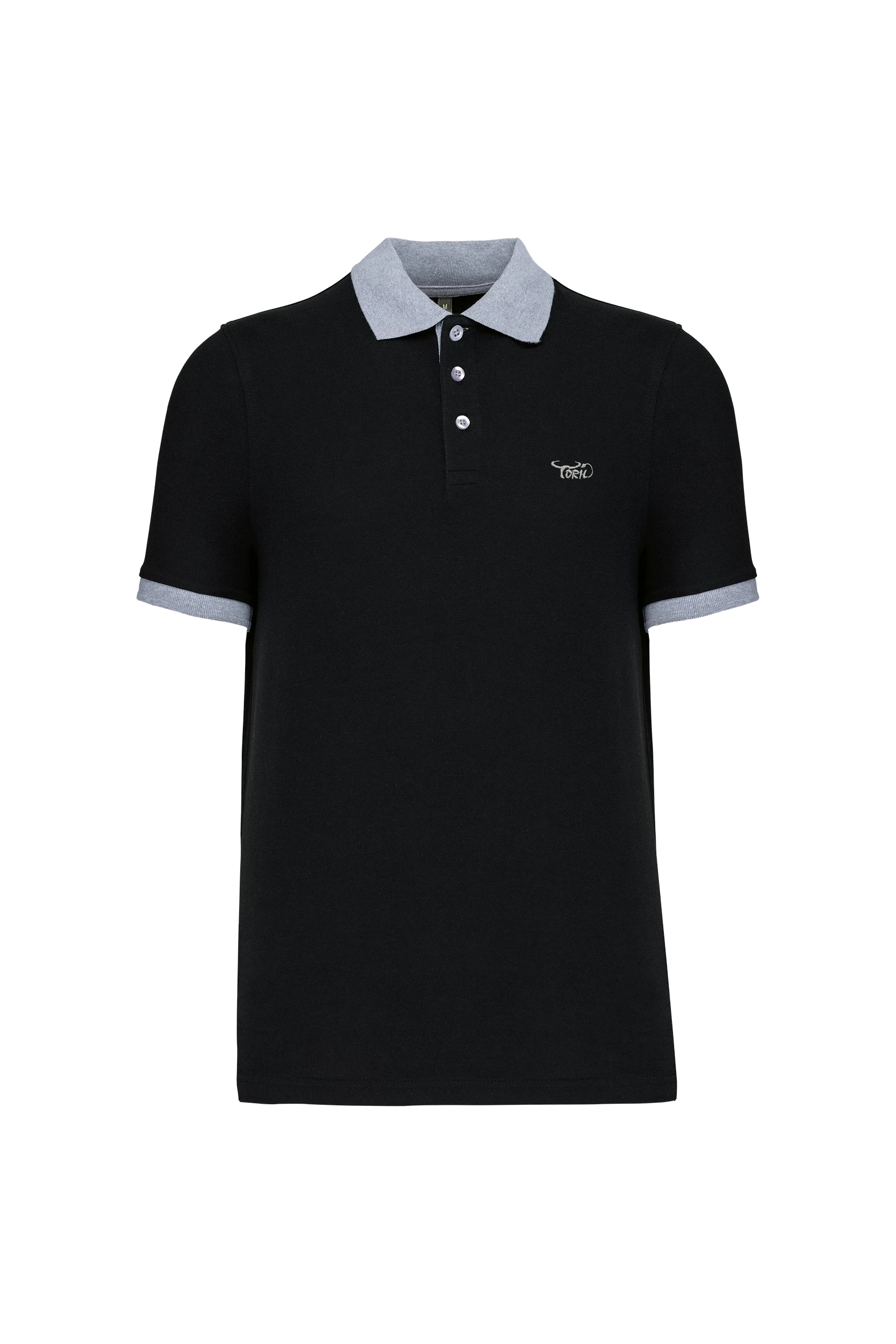 Polo piqué bicolore noir et gris