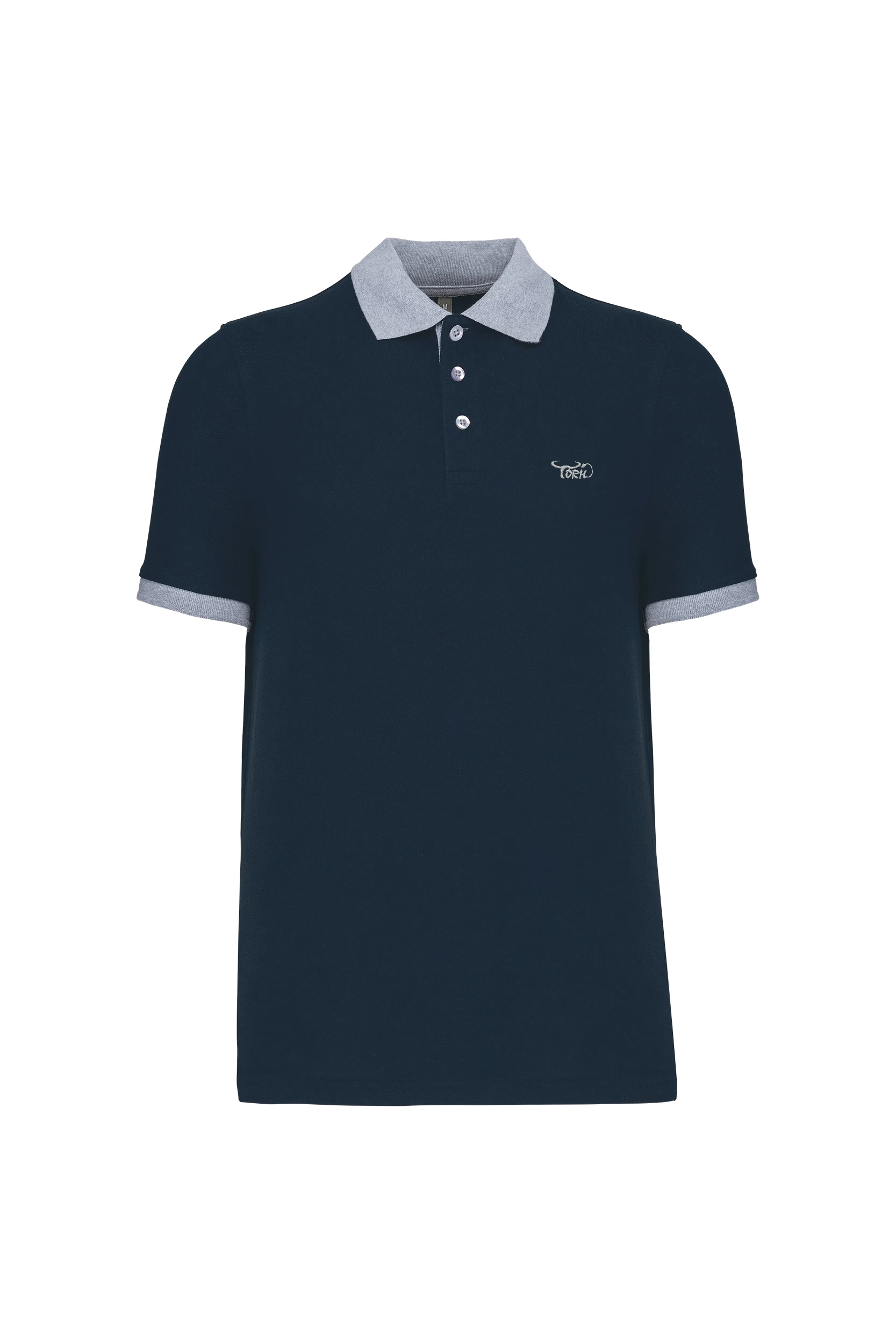 Polo piqué bicolore marine et gris