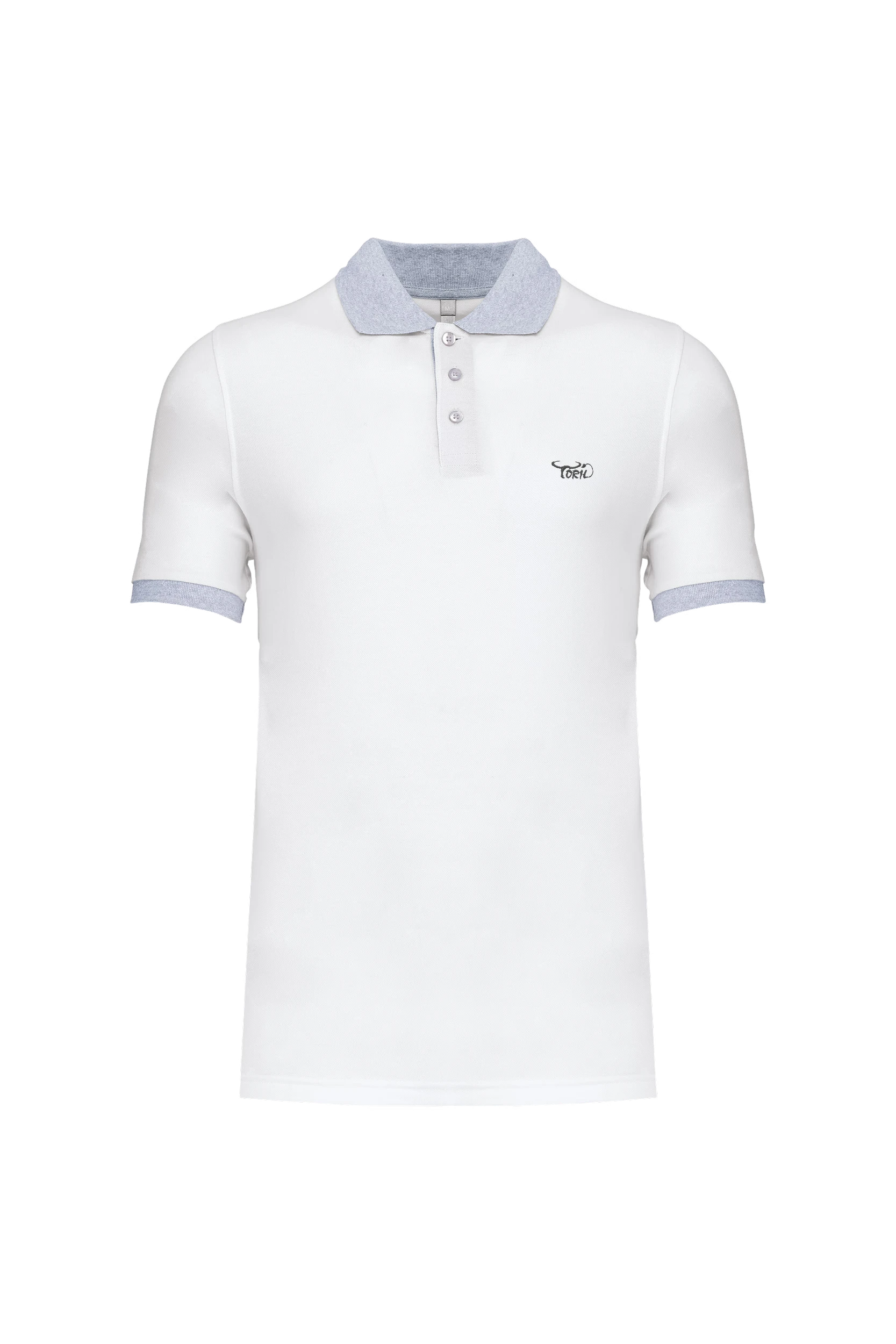 Polo piqué bicolore blanc et gris