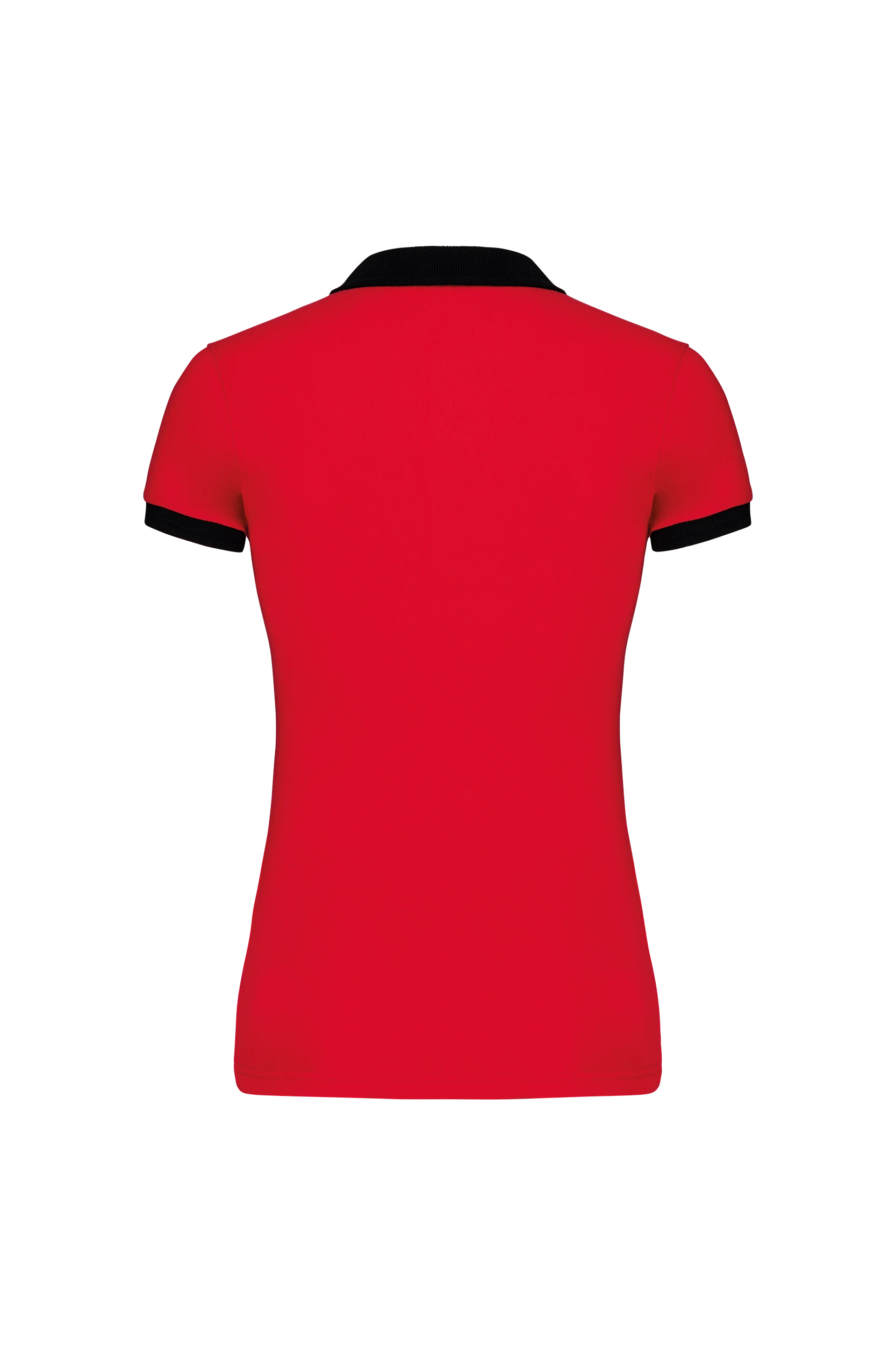 Polo piqué bicolore rouge à bandes noir