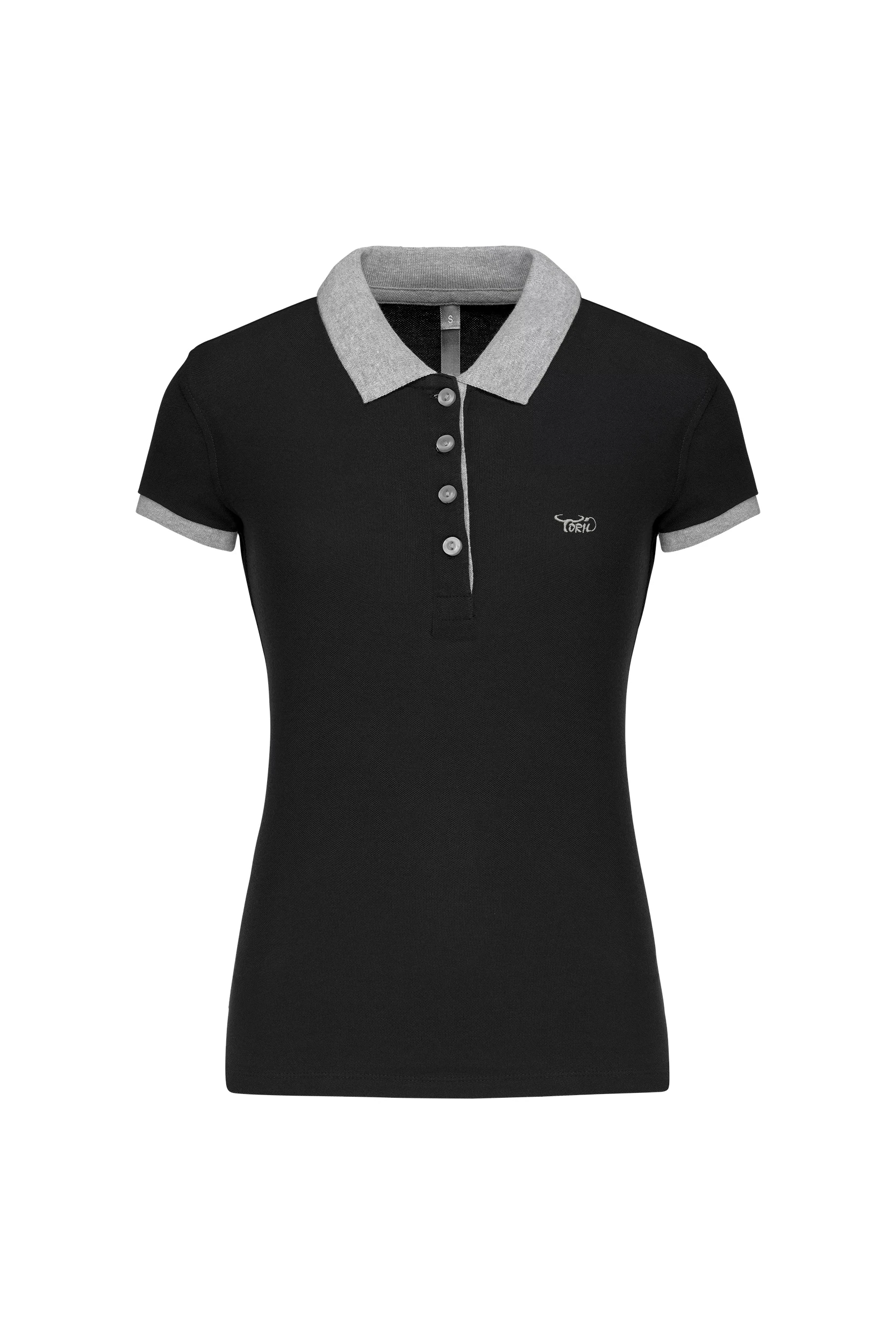 Polo piqué bicolore noir à bandes grises