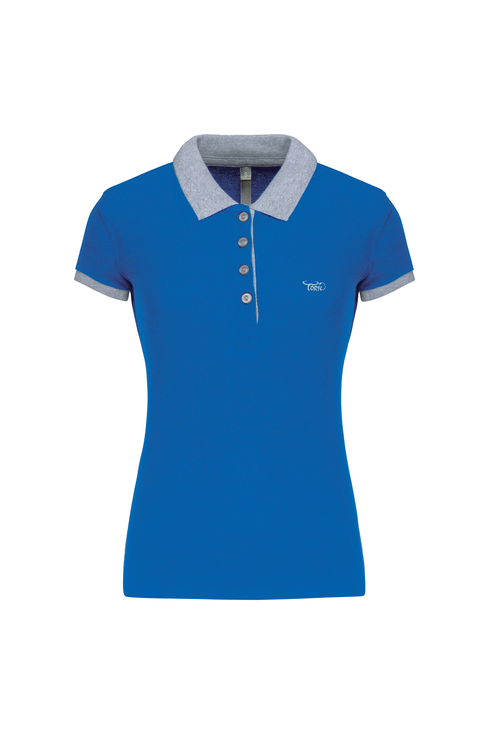 Polo piqué bicolore bleu à bandes grises