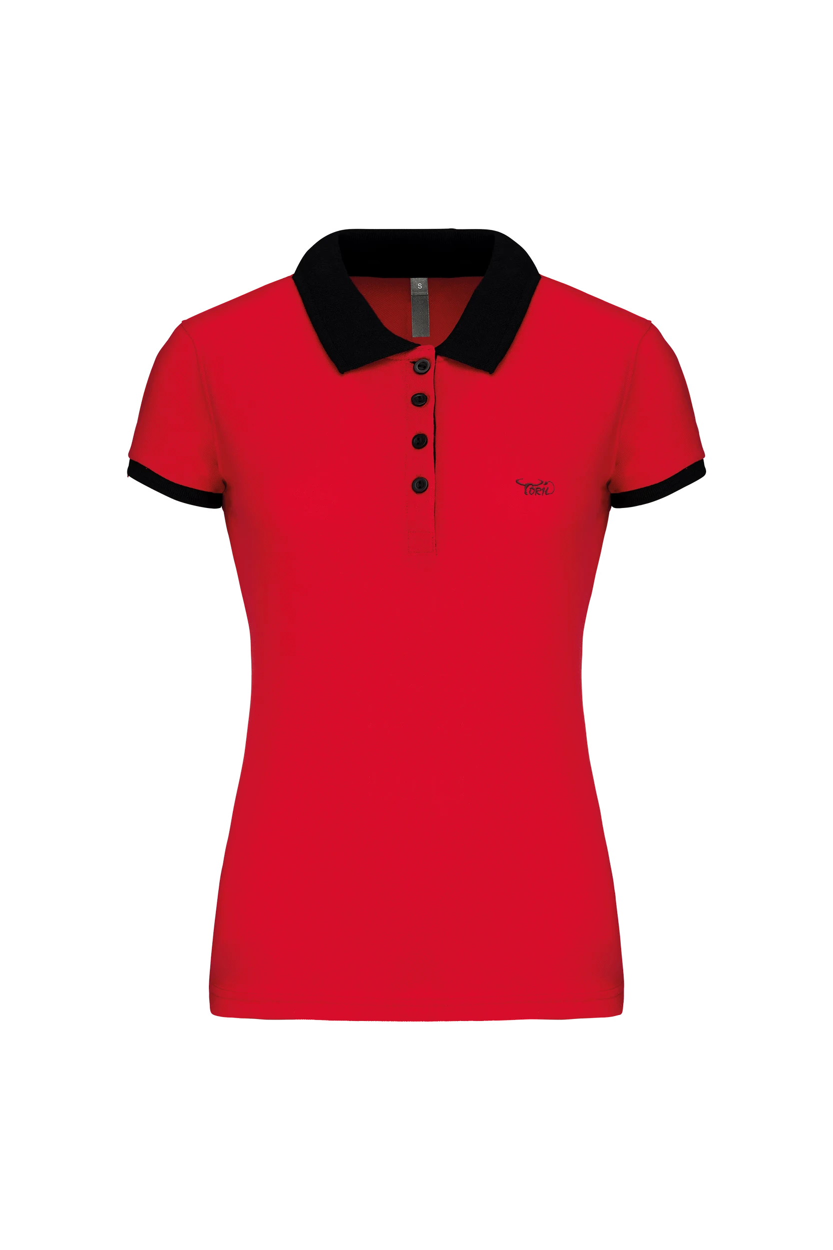 Polo piqué bicolore rouge à bandes noir