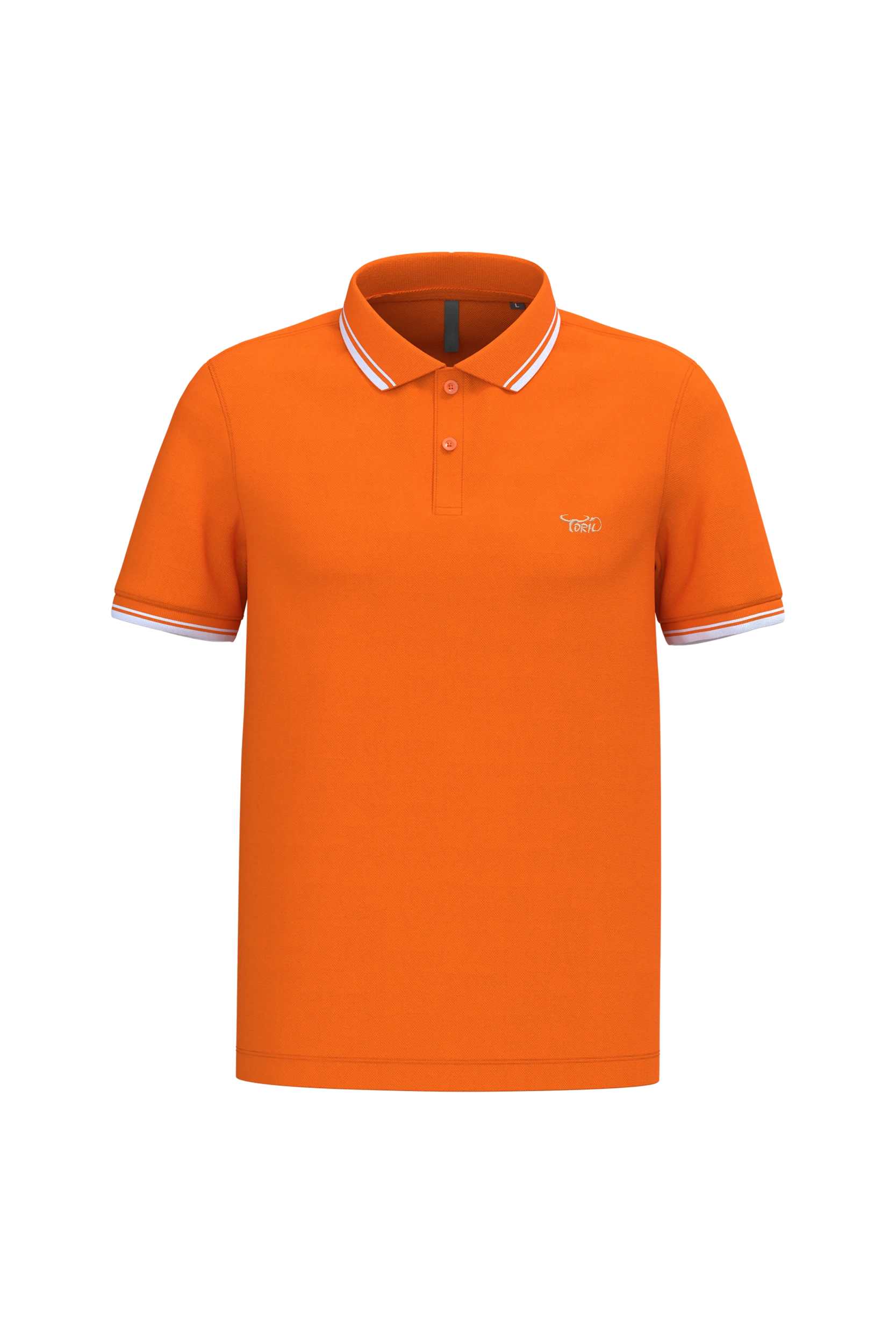 Polo manches courtes orange à liserés blanc