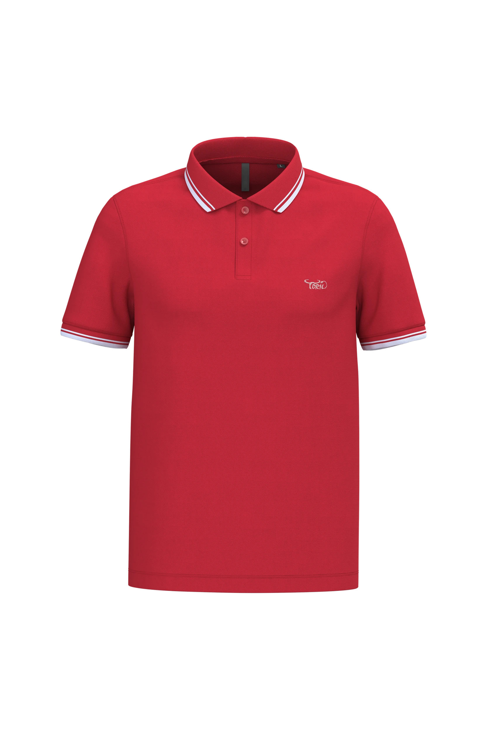 Polo manches courtes rouge à liserés blanc
