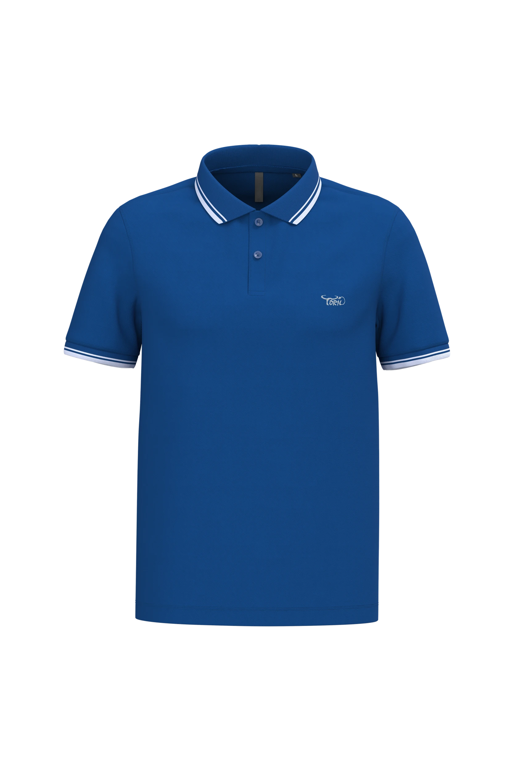 Polo manches courtes bleu à liserés blanc