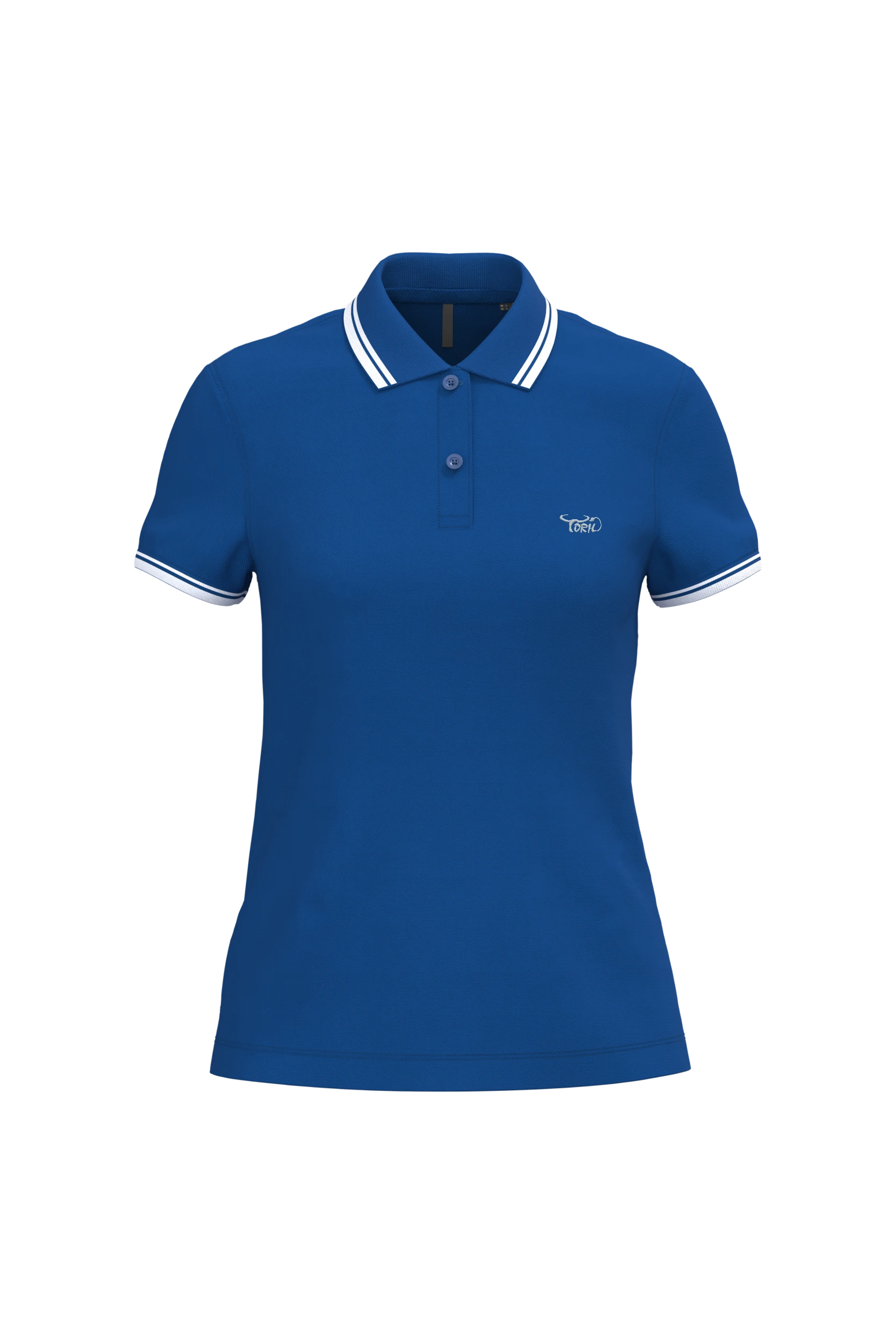 Polo manches courtes bleu à liserés blanc
