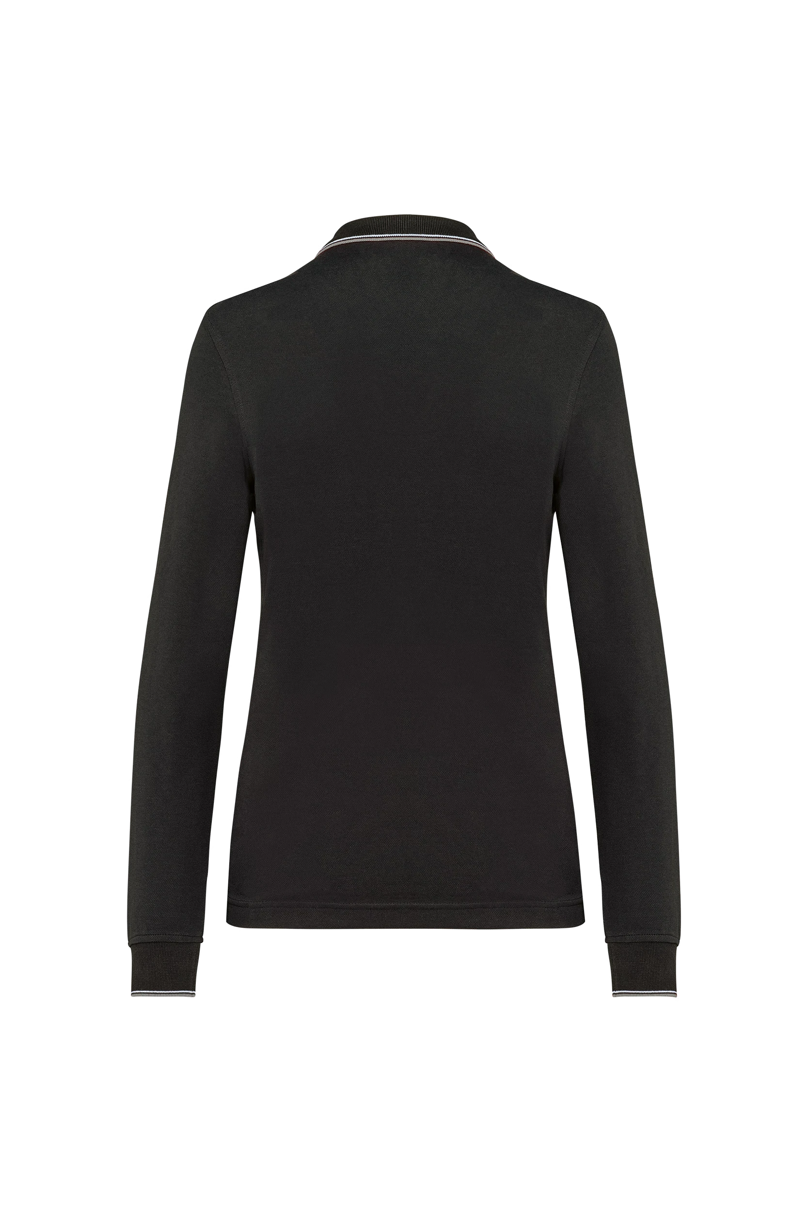 Polo maille piquée manches longues noir à bandes blanches et grises
