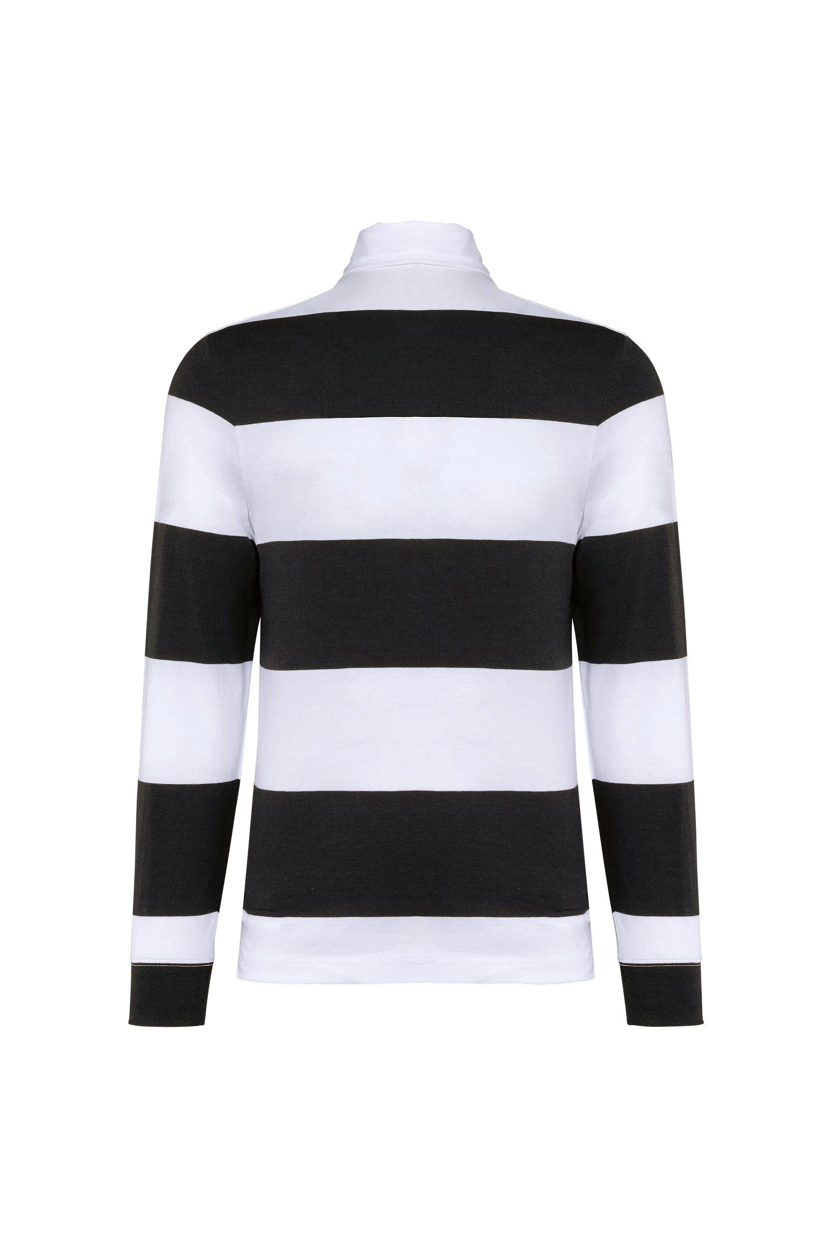 Polo rugby rayé manches longues unisexe noir à bandes blanches