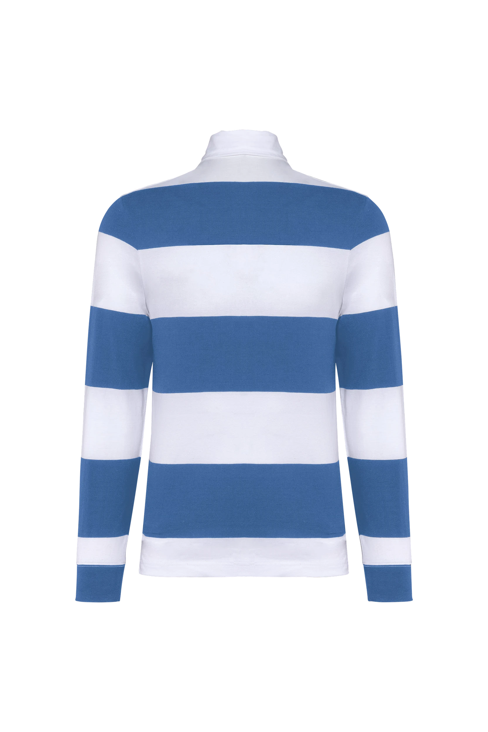 Polo rugby rayé manches longues unisexe bleu à bandes blanches