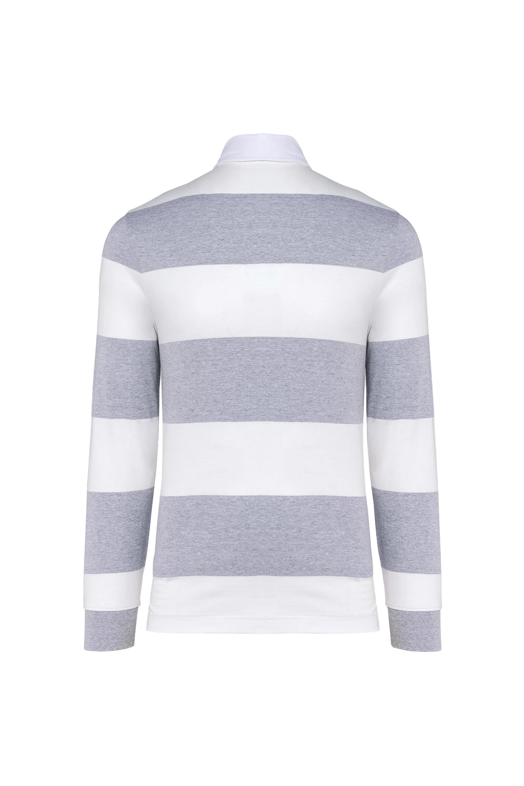 Polo rugby rayé manches longues unisexe gris à bandes blanches