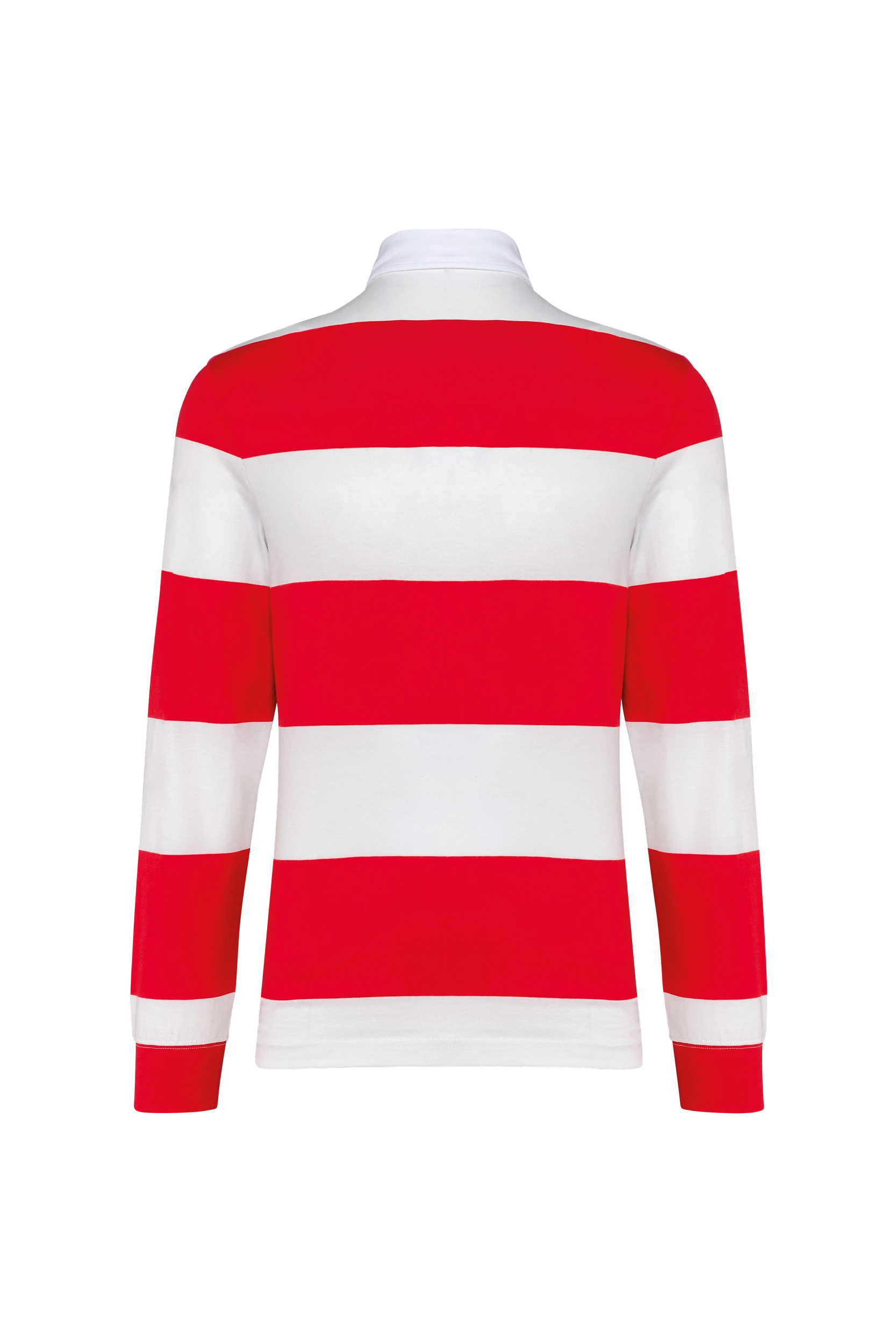 Polo rugby rayé manches longues unisexe rouge à bandes blanches