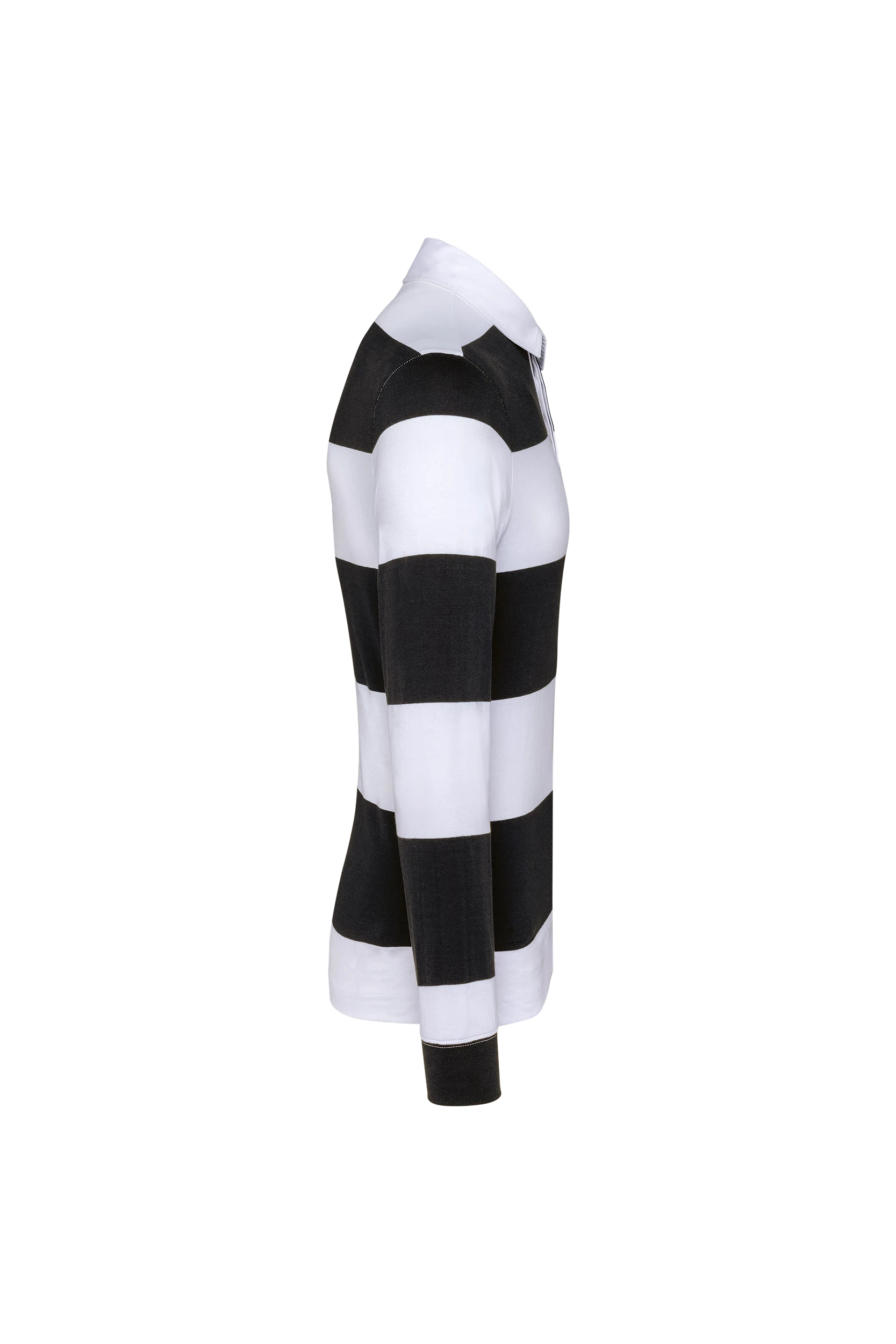 Polo rugby rayé manches longues unisexe noir à bandes blanches
