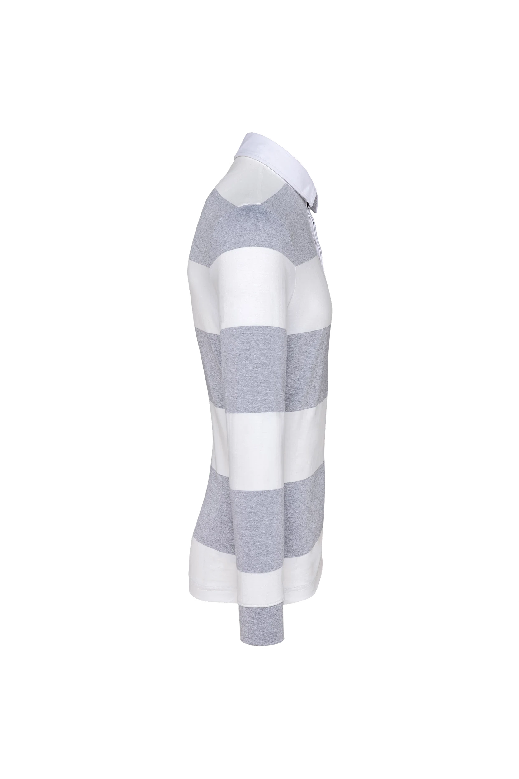 Polo rugby rayé manches longues unisexe gris à bandes blanches