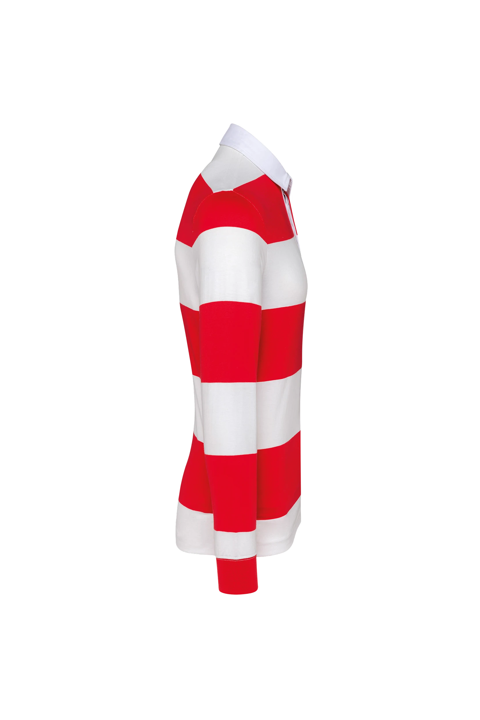 Polo rugby rayé manches longues unisexe rouge à bandes blanches