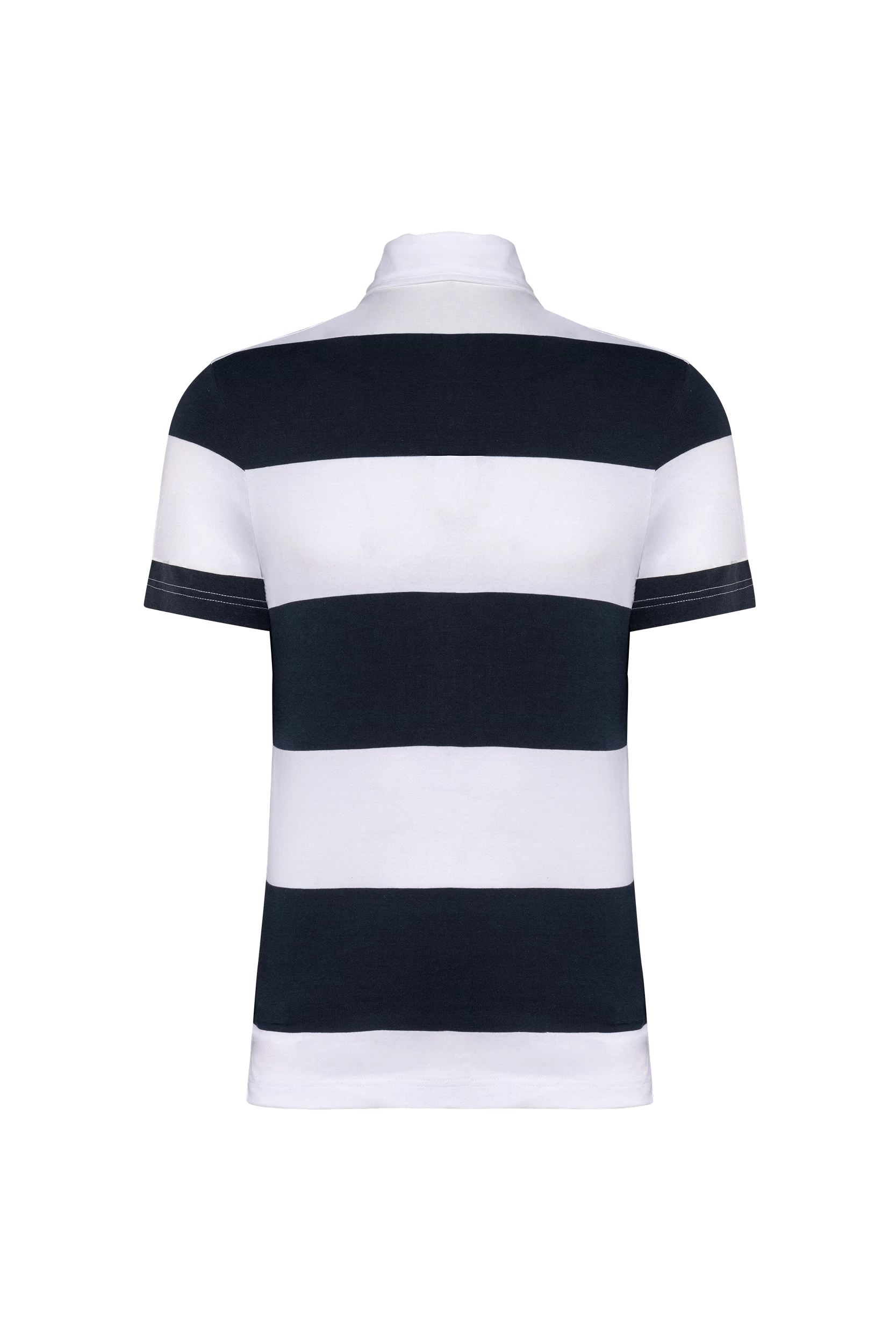 Polo rugby rayé manches courtes unisexe marine à bandes blanches