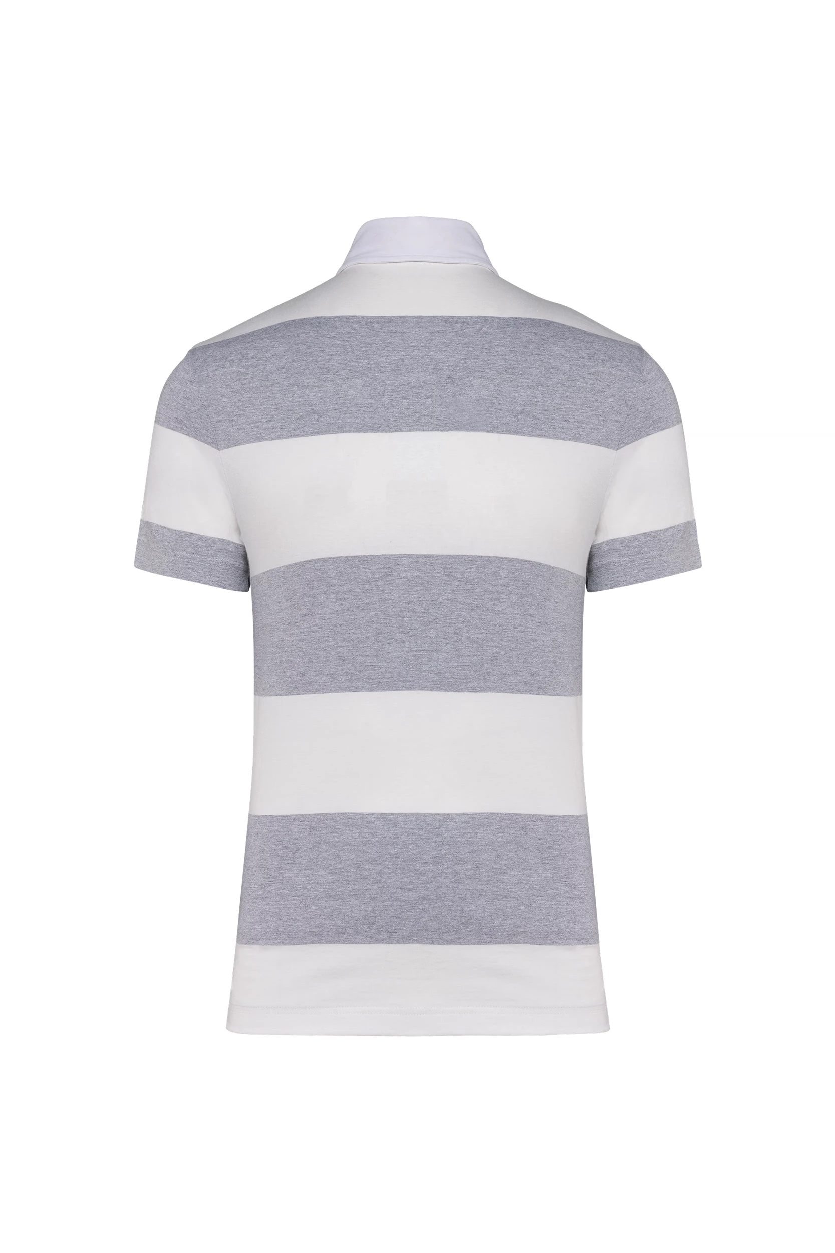 Polo rugby rayé manches courtes unisexe gris à bandes blanches