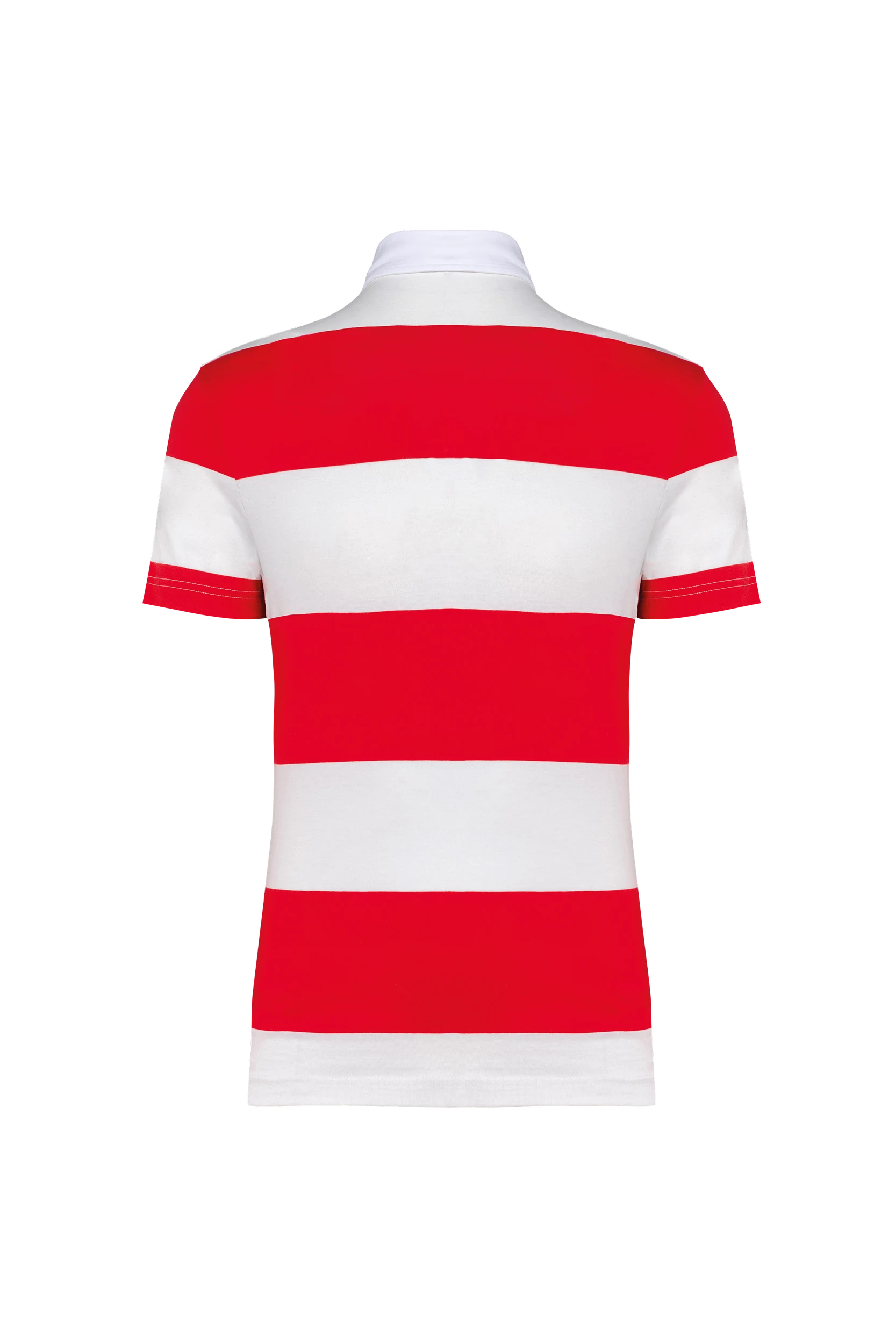 Polo rugby rayé manches courtes unisexe rouge à bandes blanches