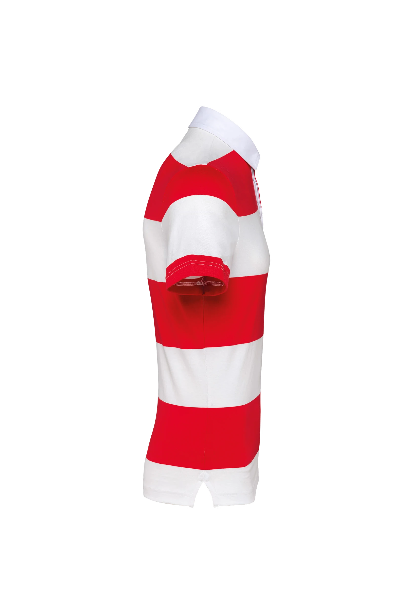 Polo rugby rayé manches courtes unisexe rouge à bandes blanches