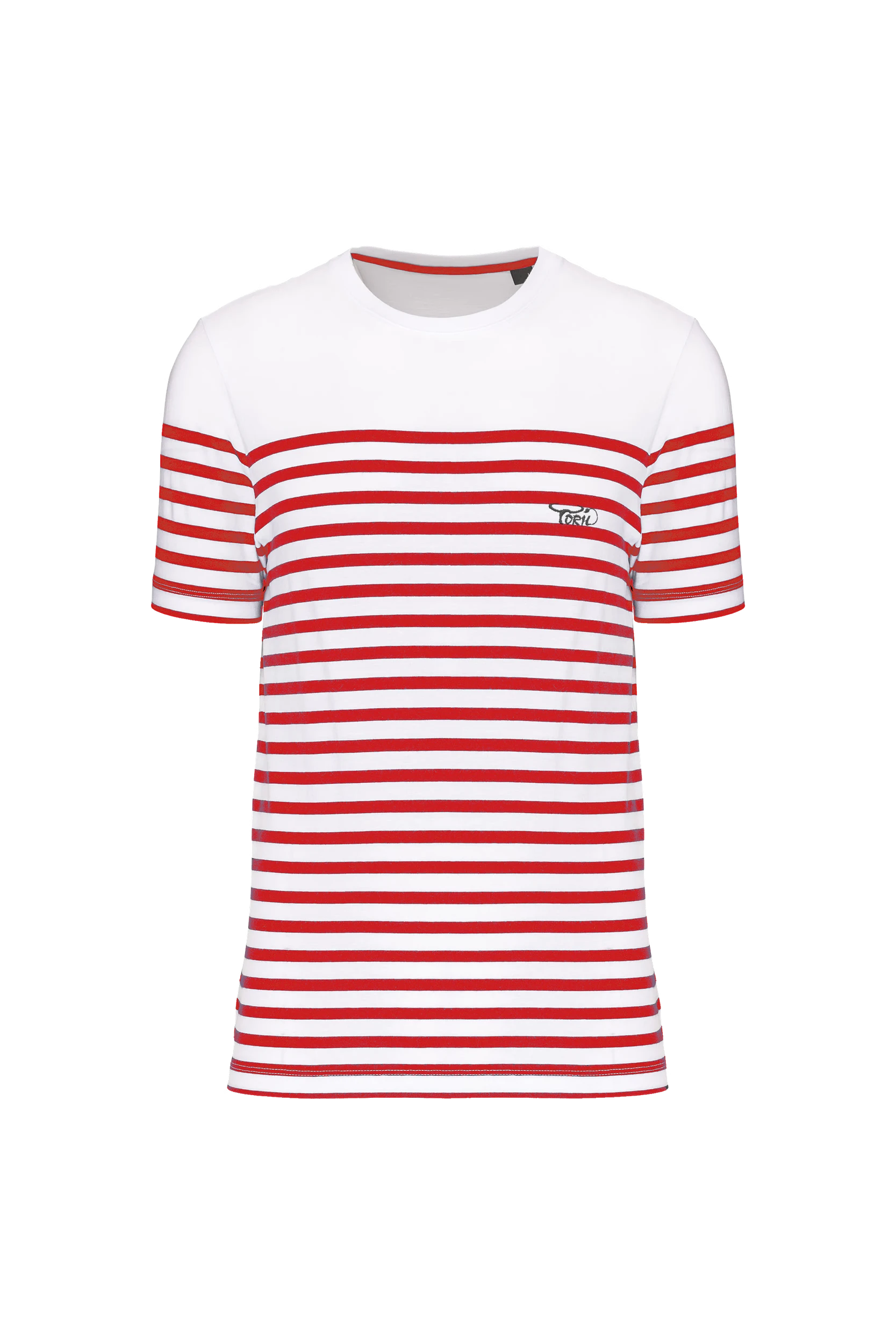 T-shirt marin col rond Bio rayures rouge
