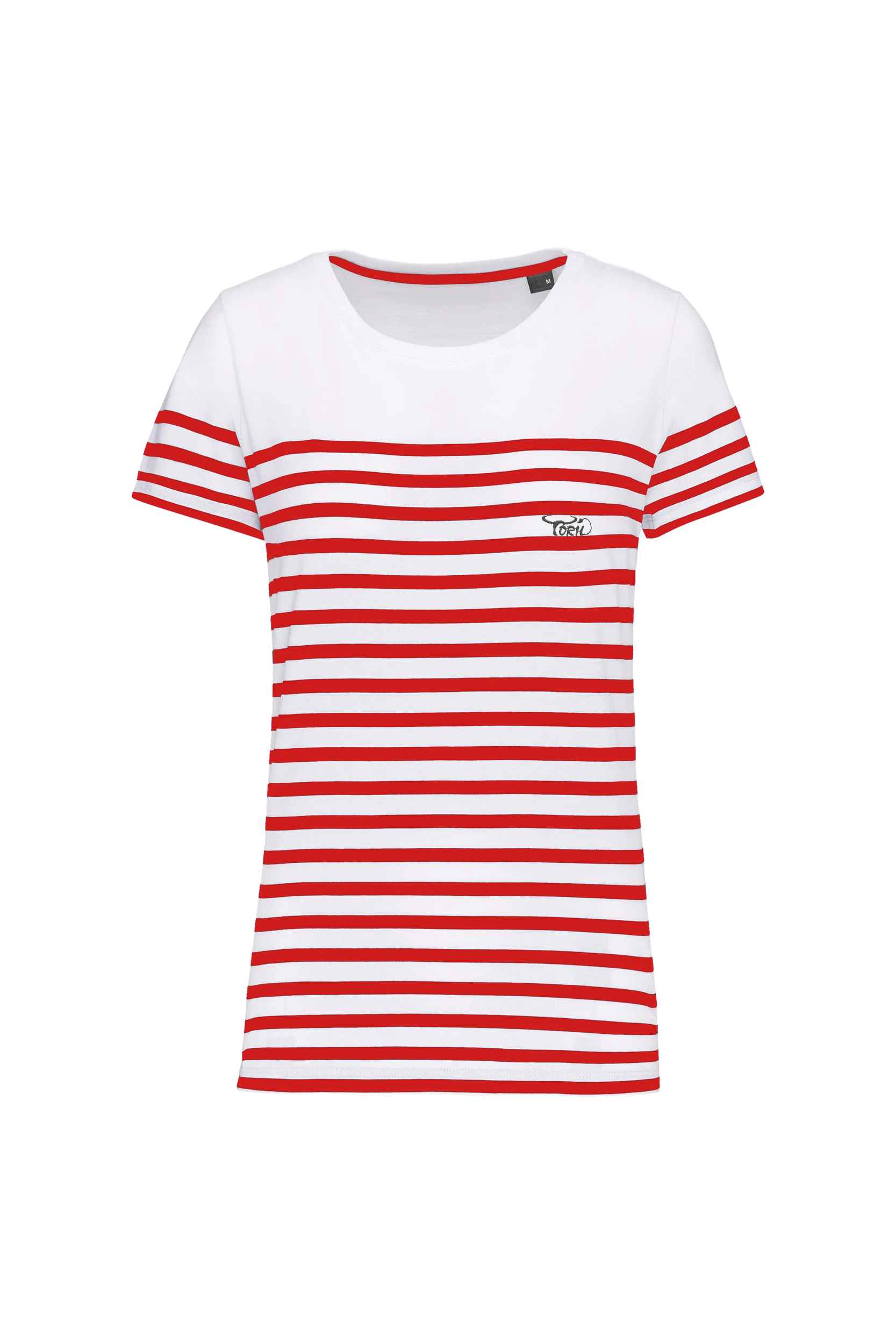 T-shirt marin col rond Bio rayures rouge