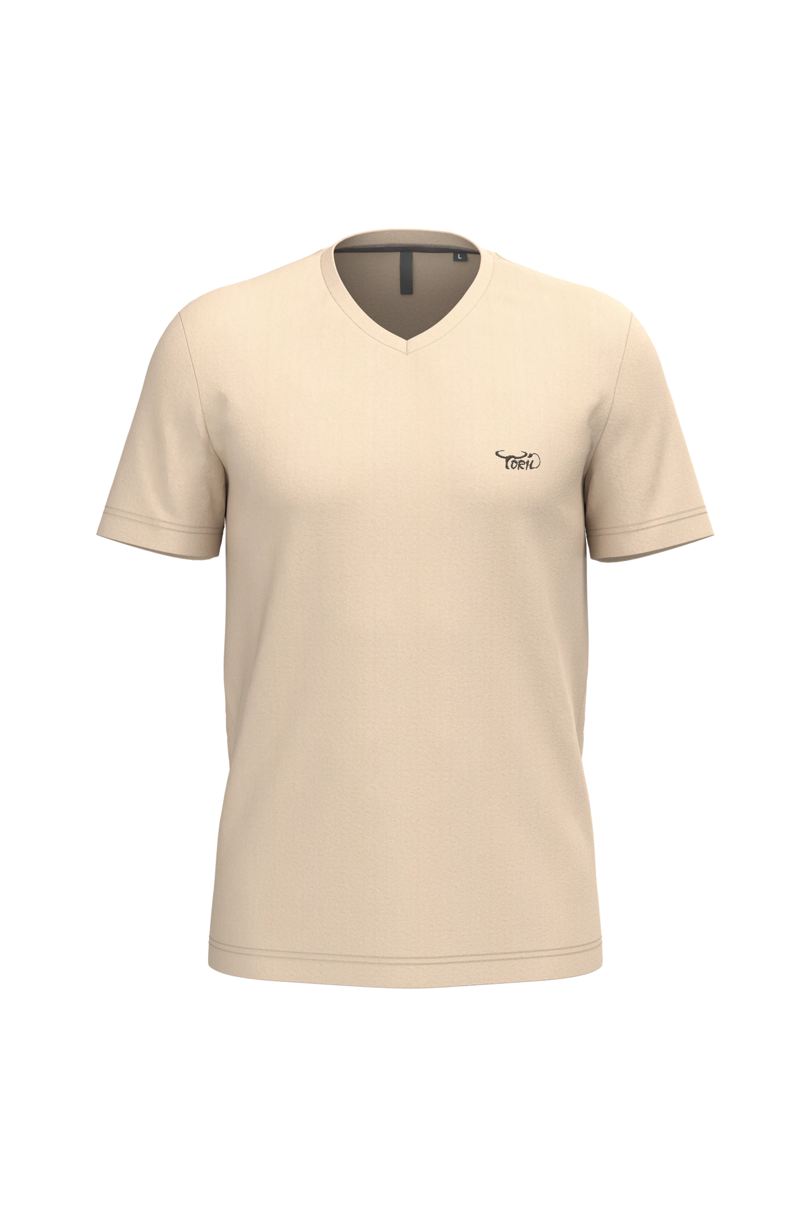 T-shirt col V manches courtes sable