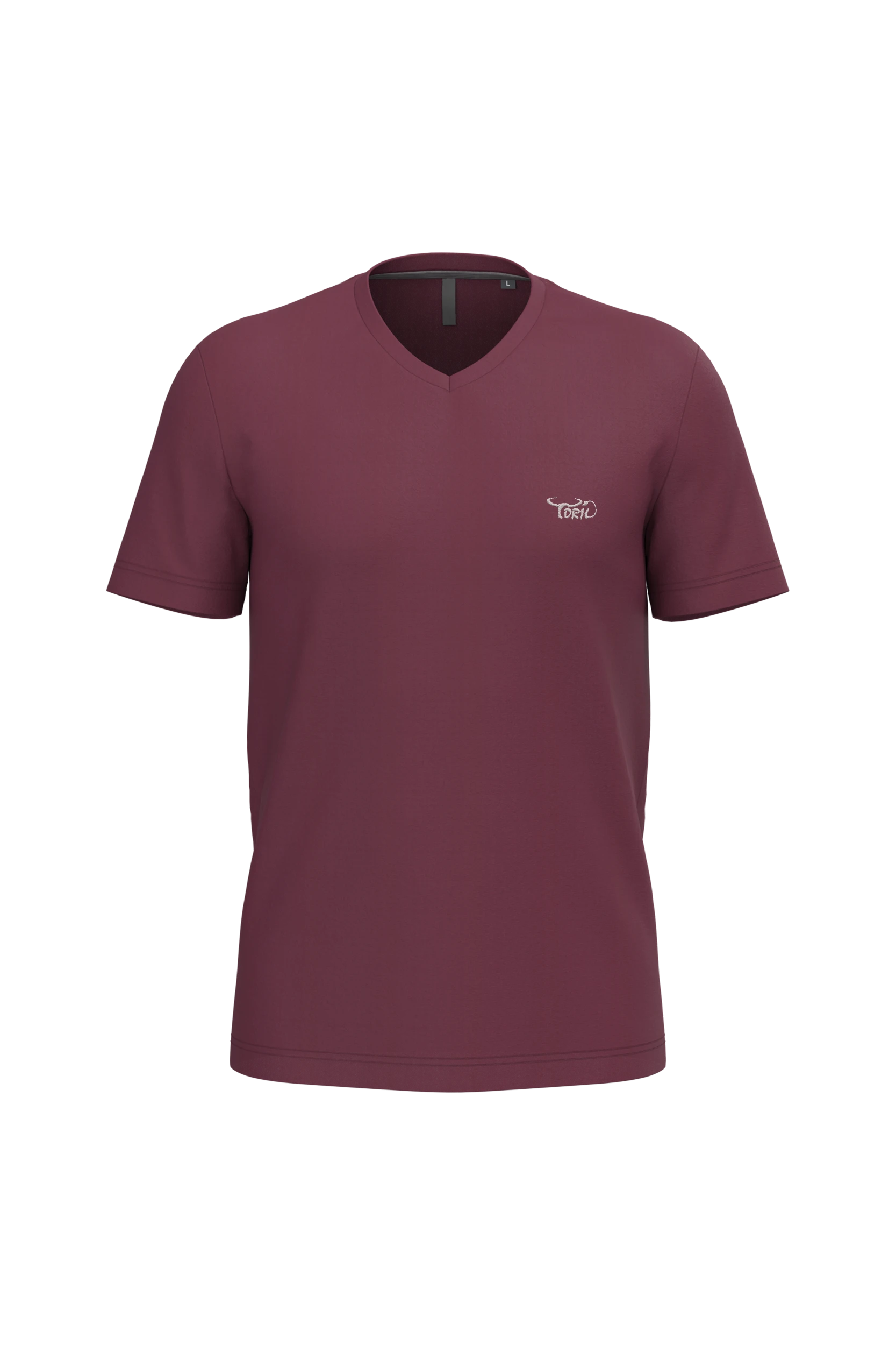 T-shirt col V manches courtes bordeaux