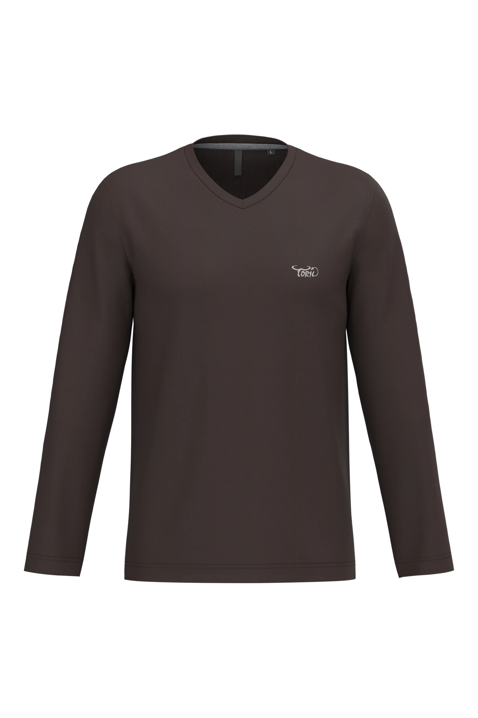 T-shirt col v manches longues chocolat