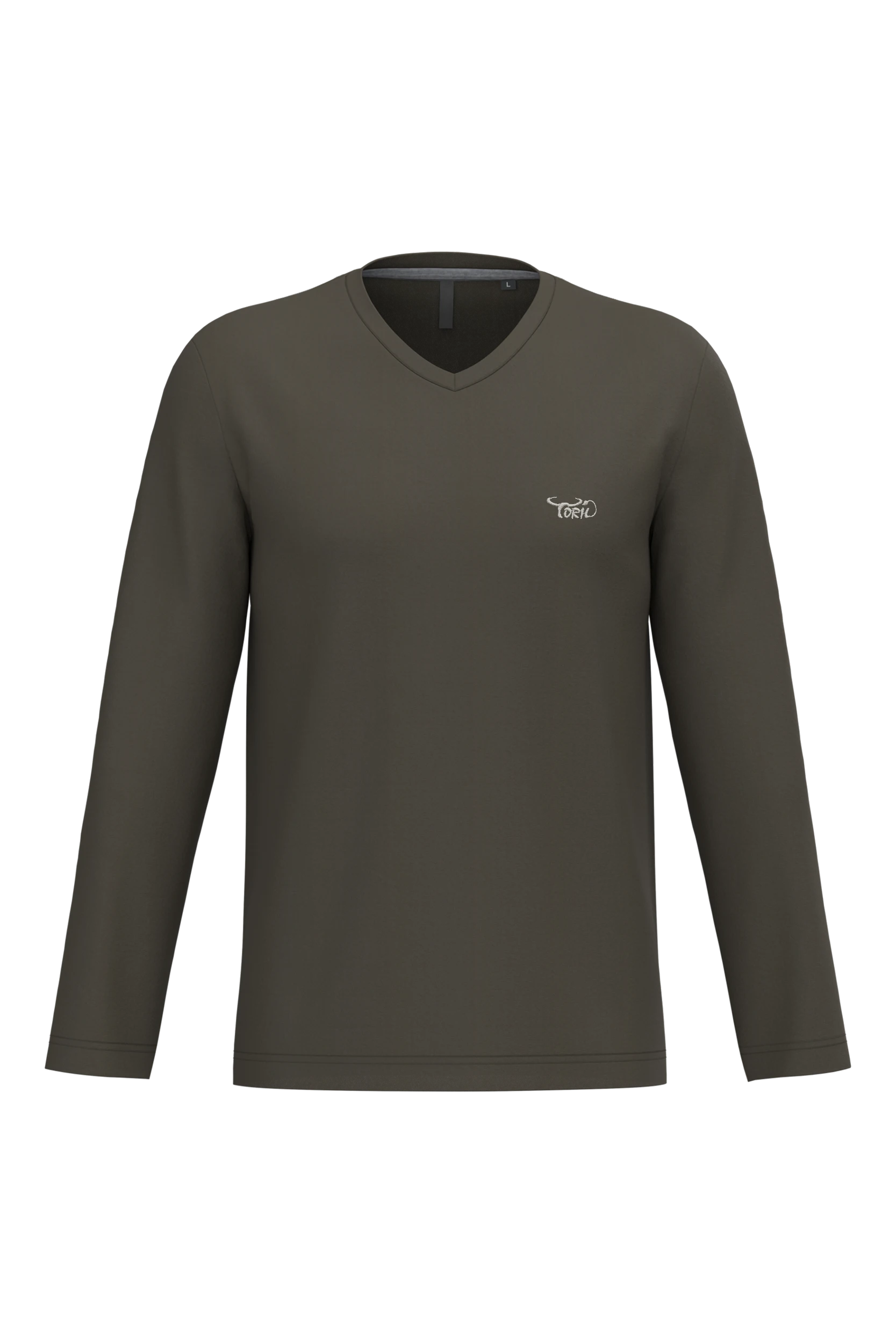 T-shirt col v manches longues kaki
