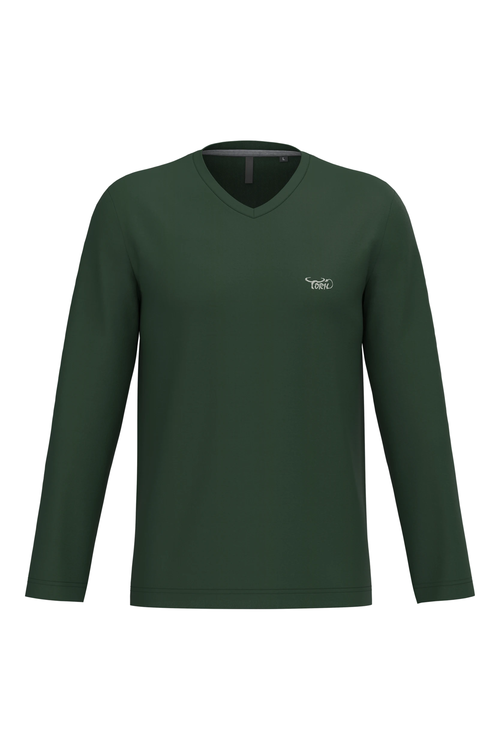 T-shirt col v manches longues vert forêt