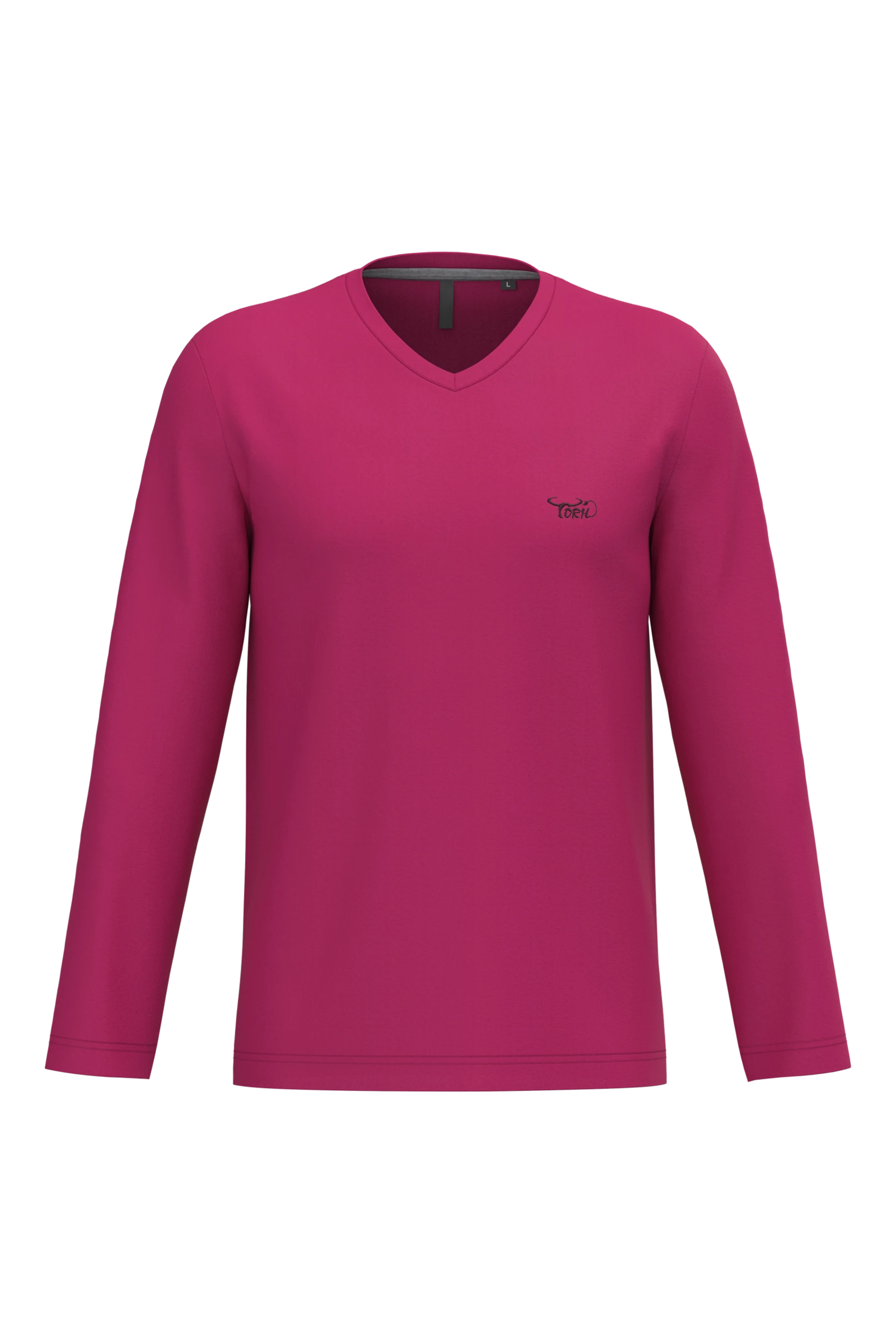T-shirt col v manches longues fuchsia