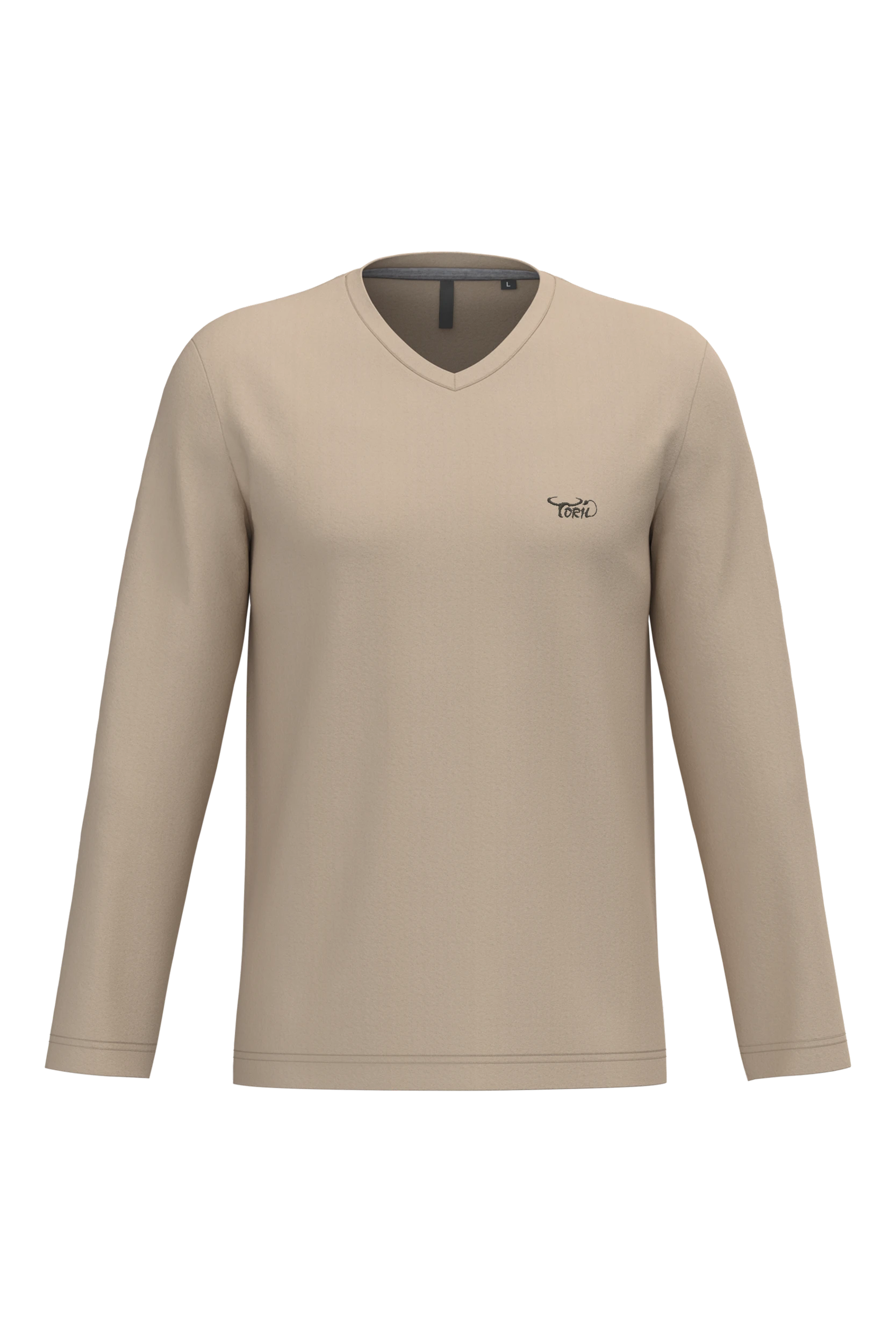 T-shirt col v manches longues sable