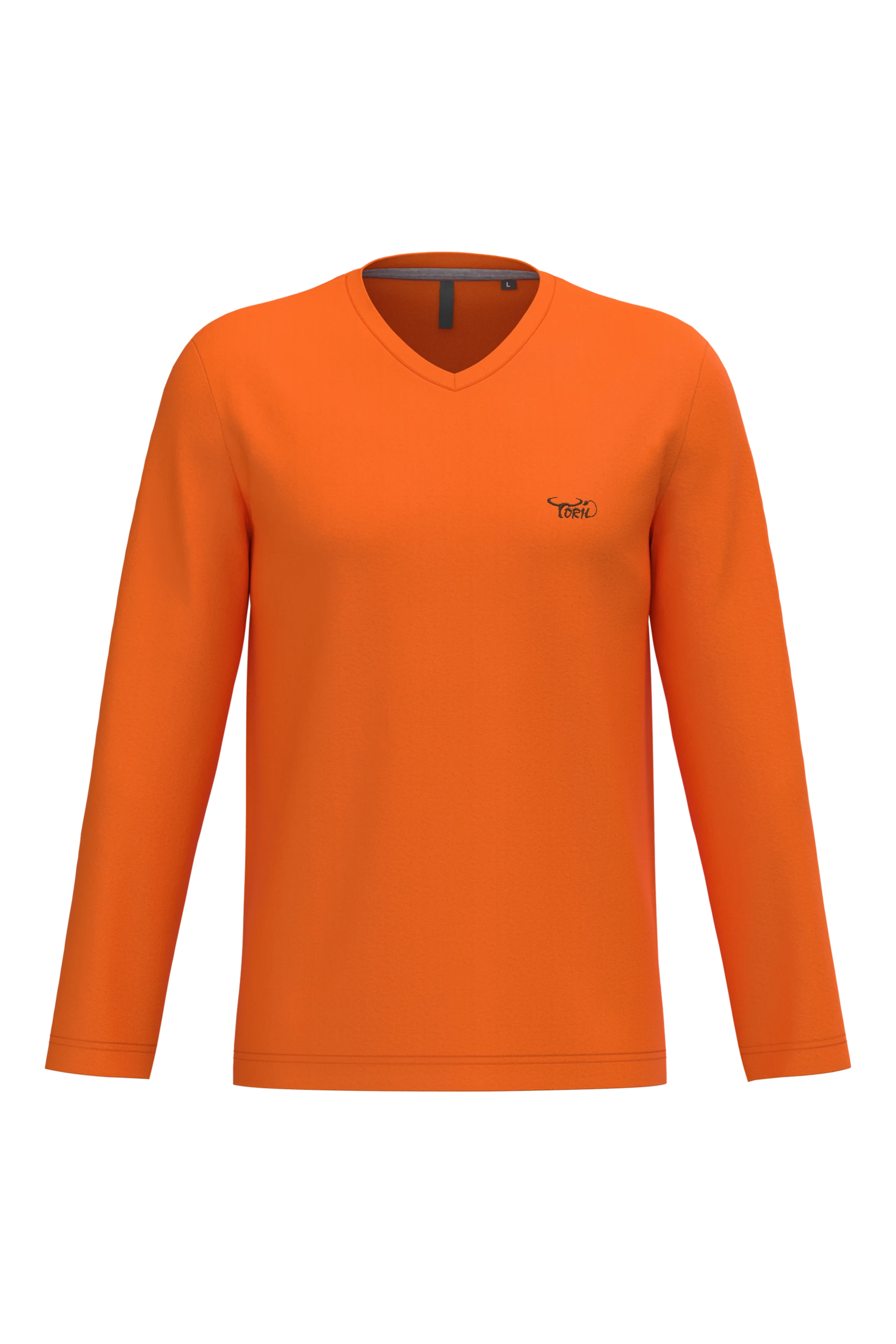 T-shirt col v manches longues orange